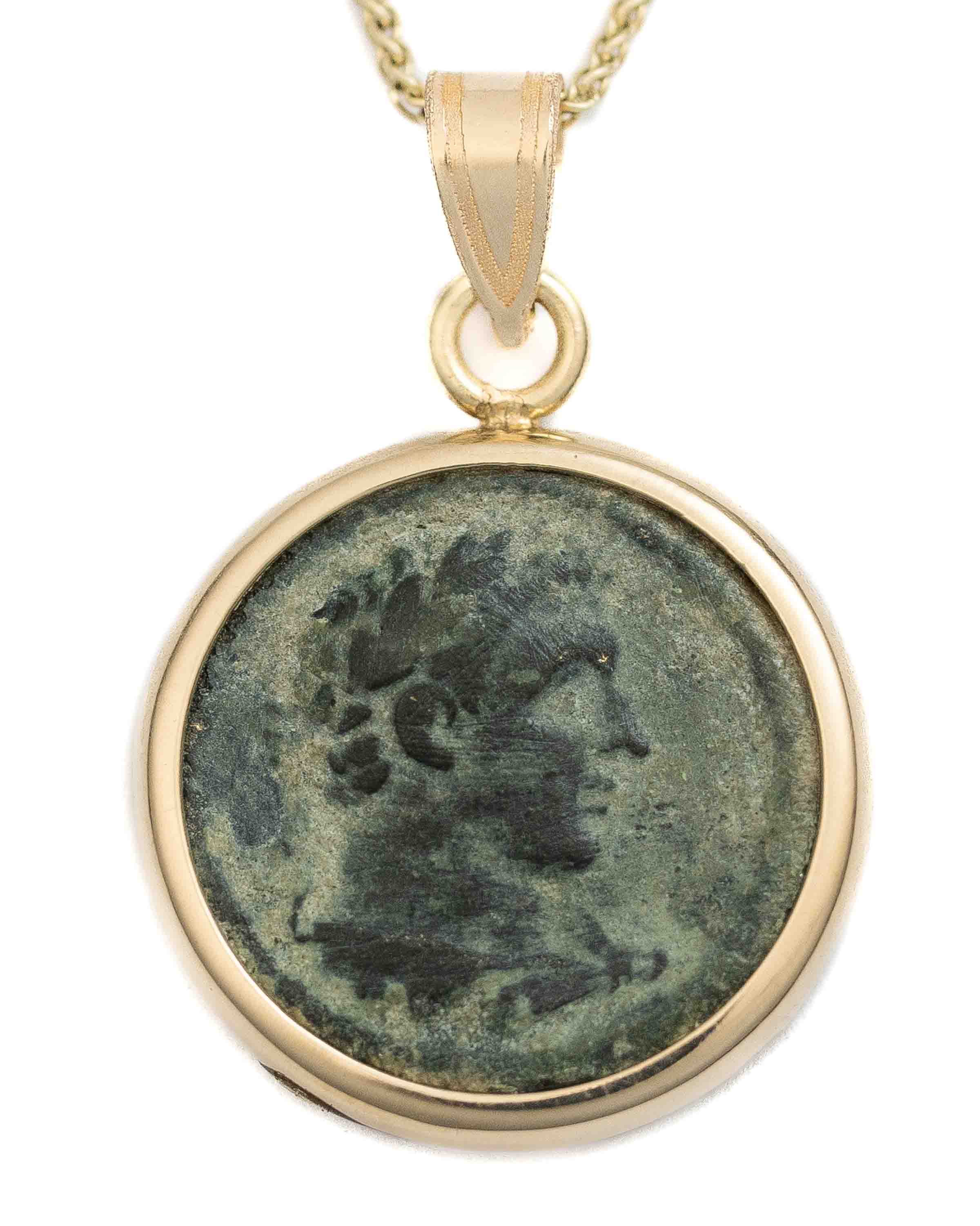 14k Gold Genuine Ancient Greek Coin Necklace (Heracles; 117-138 A.D.)