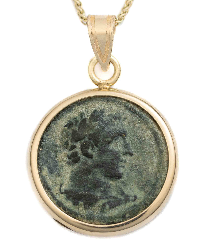 14k Gold Genuine Ancient Greek Coin Necklace (Heracles; 117-138 A.D.)