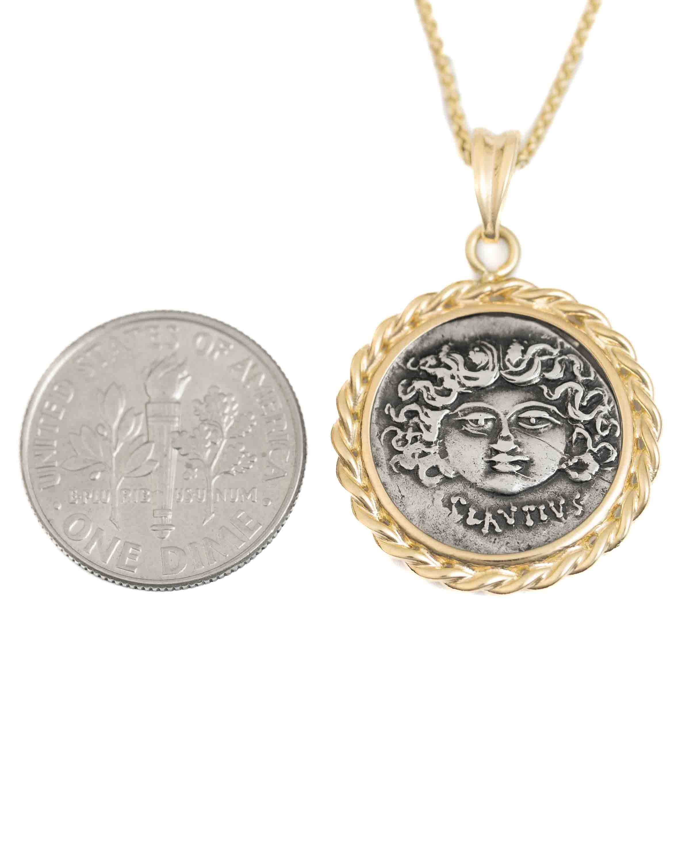 14k Gold Genuine Ancient Roman Coin Necklace (Medusa; 47 B.C.)