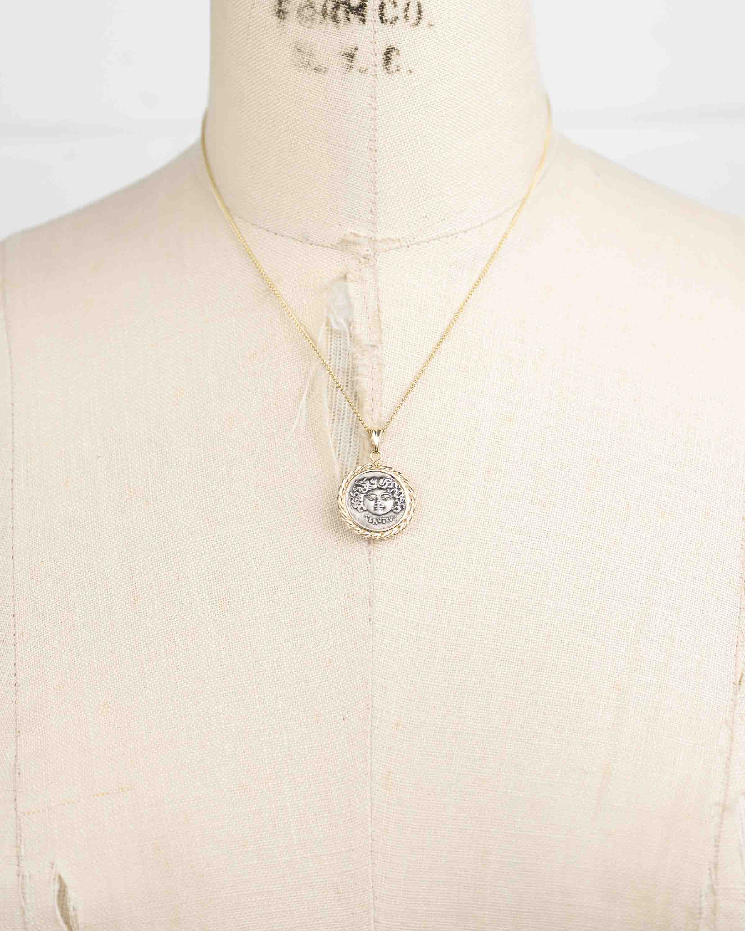 14k Gold Genuine Ancient Roman Coin Necklace (Medusa; 47 B.C.)