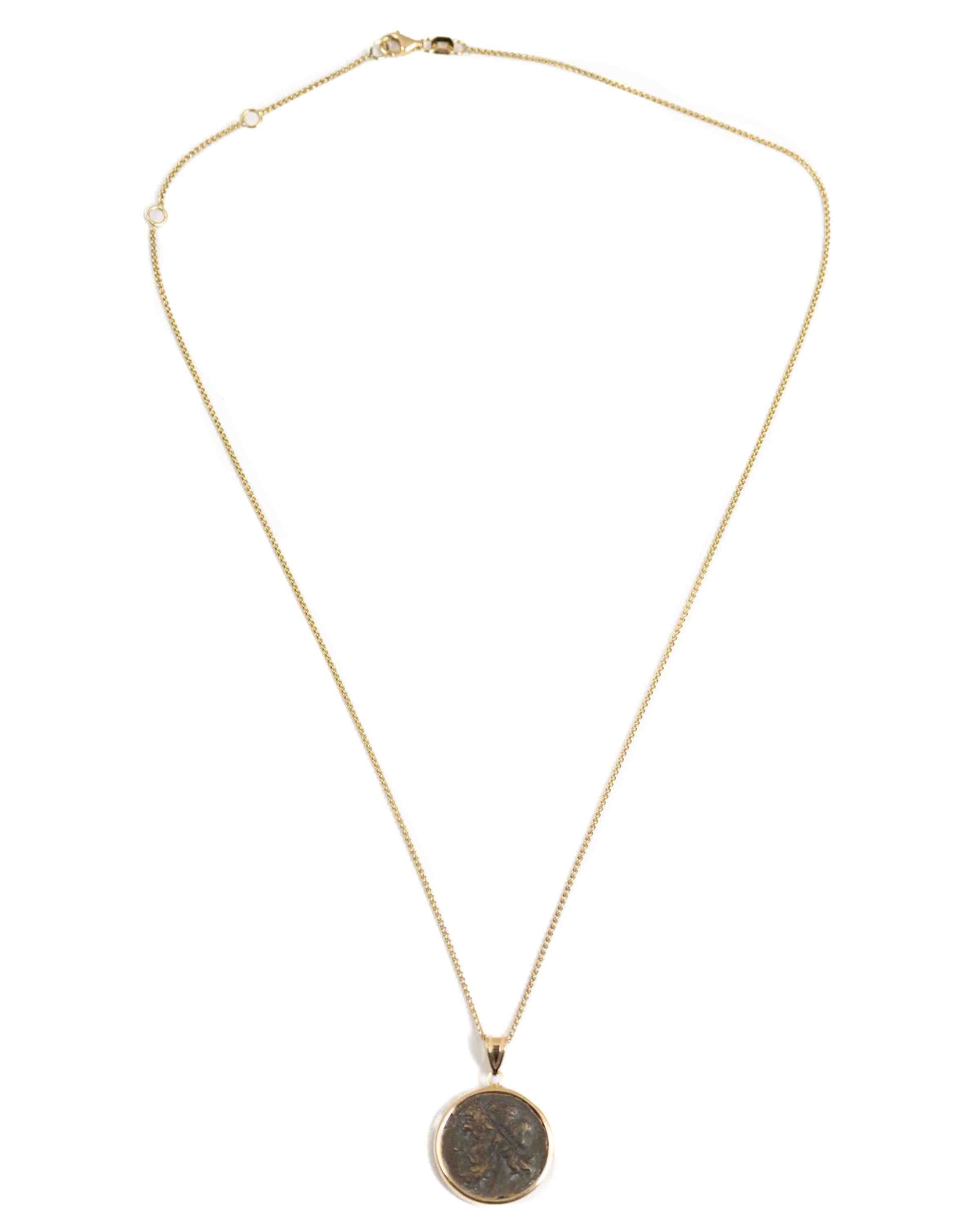 14k Gold Genuine Ancient Greek Coin Necklace (Poseidon; 275-215 B.C.)