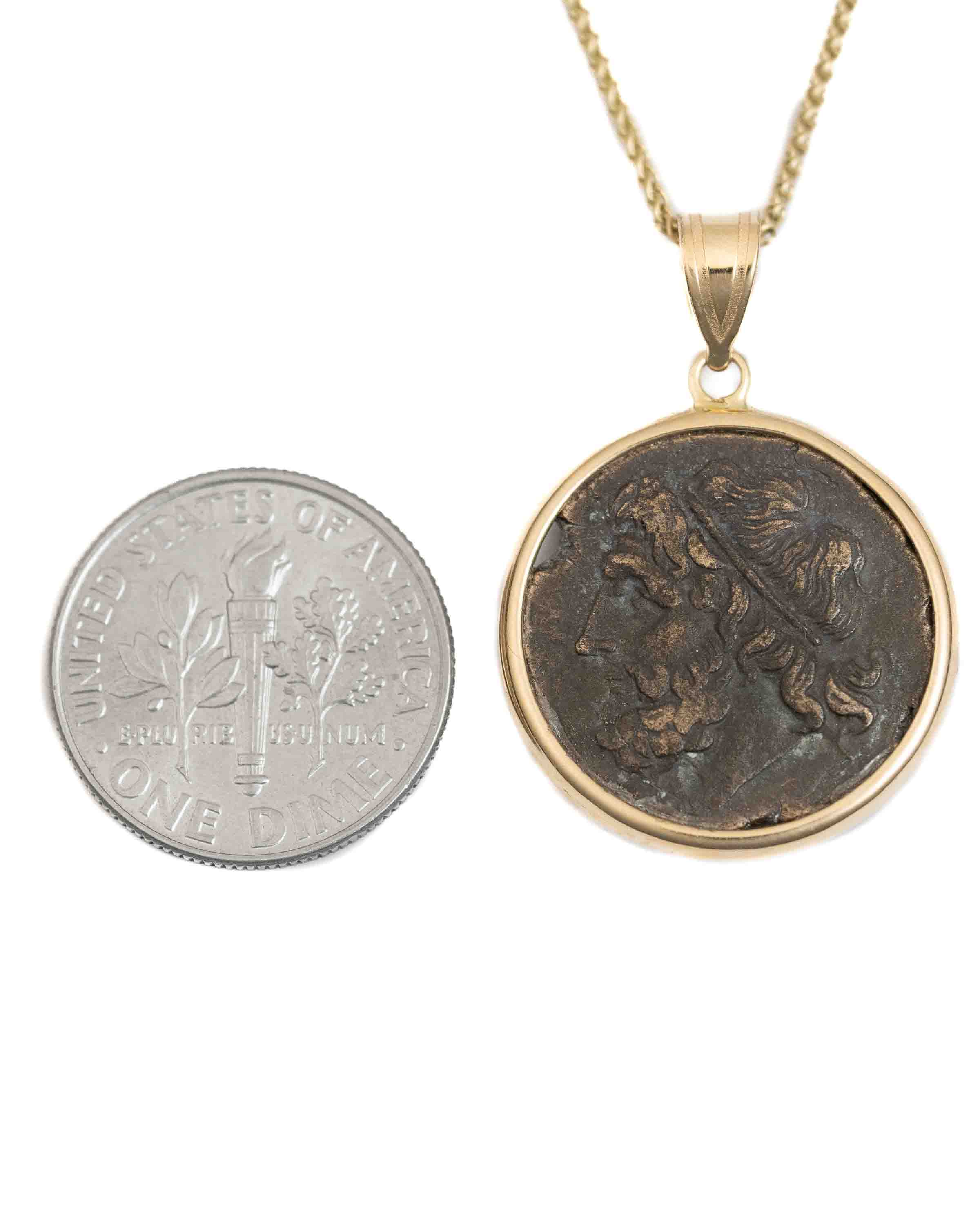 14k Gold Genuine Ancient Greek Coin Necklace (Poseidon; 275-215 B.C.)