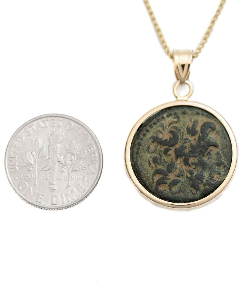 14k Gold Genuine Ancient Greek Coin Necklace (Zeus; 27 BC-14 AD)