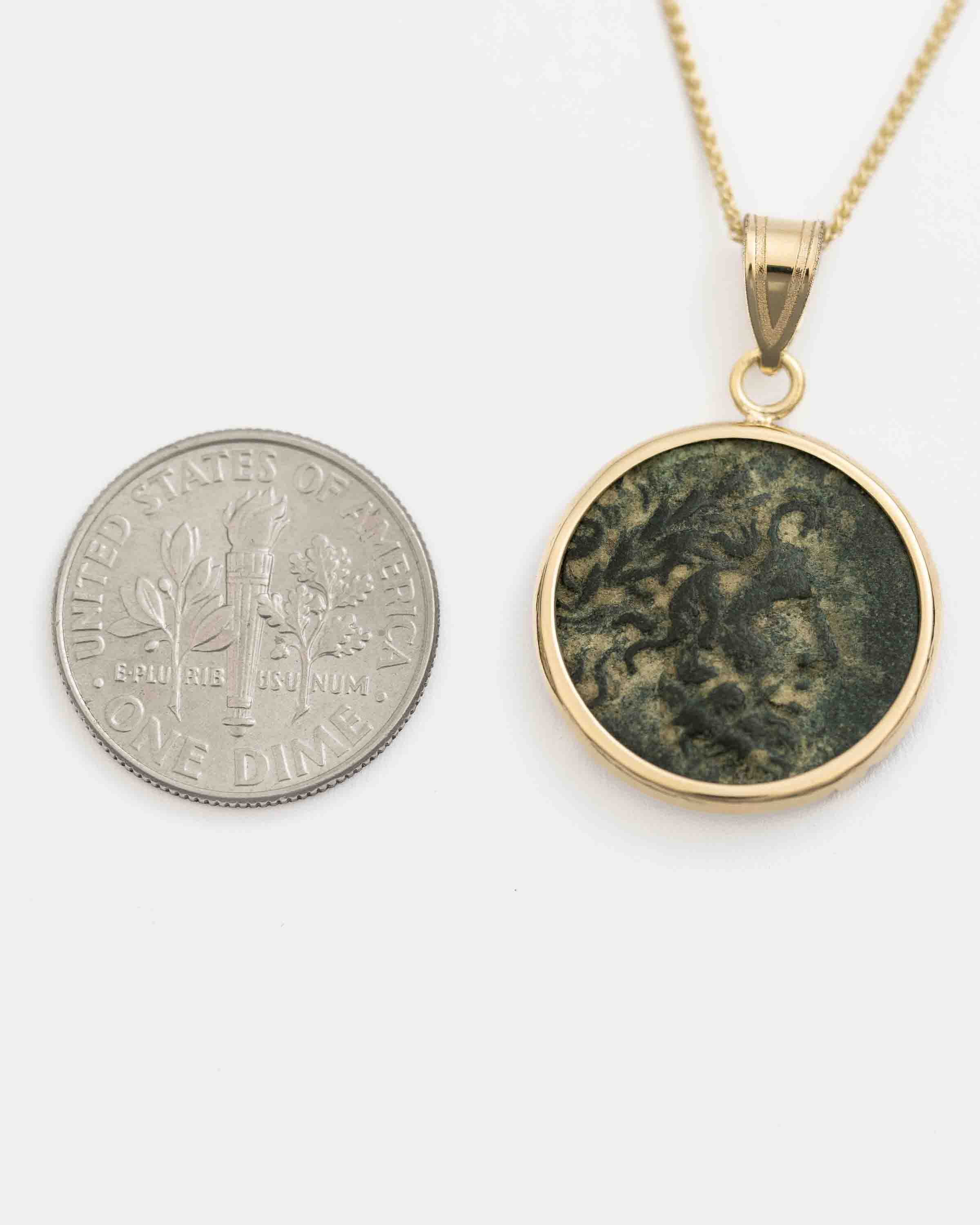 14k Gold Genuine Ancient Greek Coin Necklace (Zeus; 100-1 B.C.)