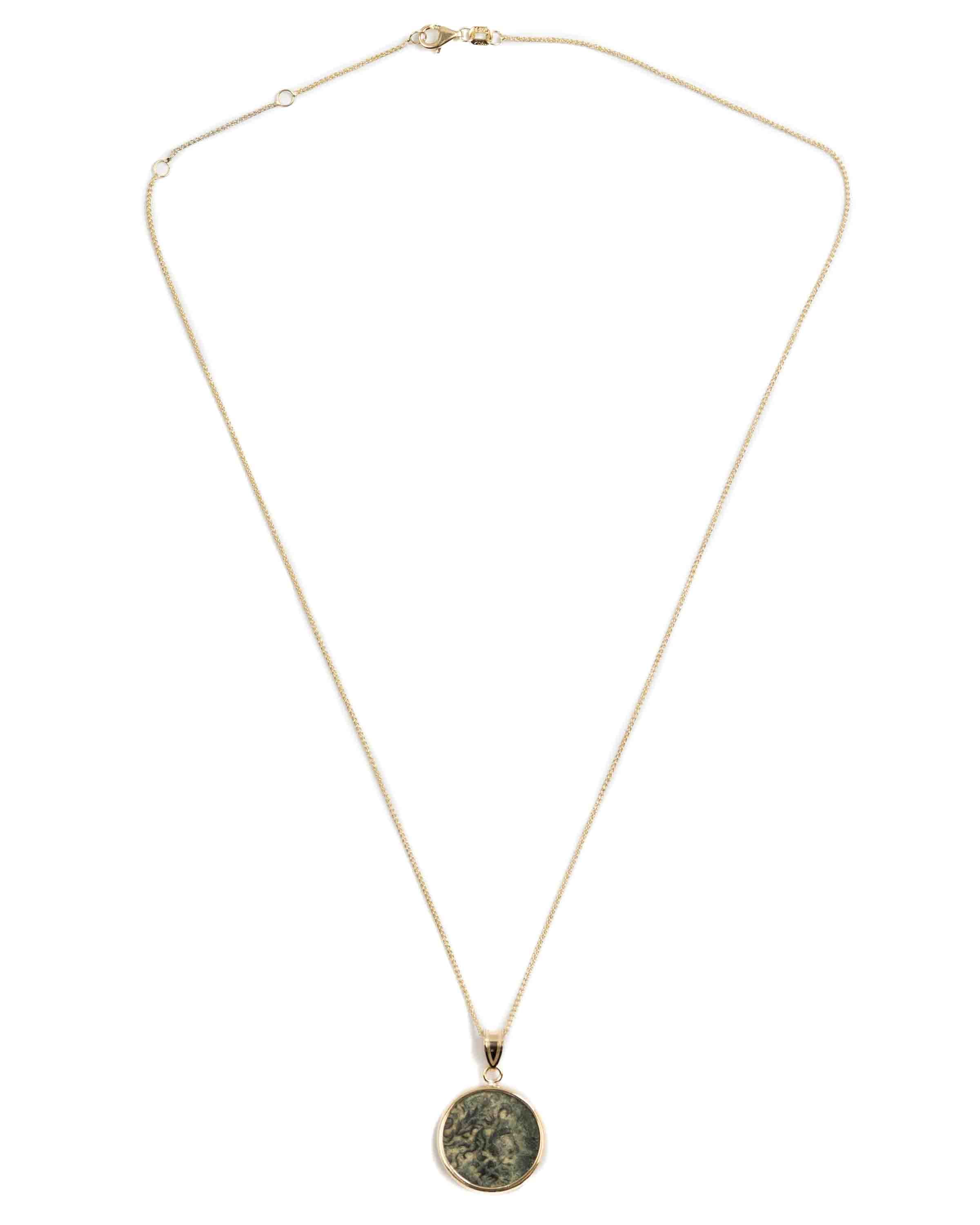 14k Gold Genuine Ancient Greek Coin Necklace (Zeus; 100-1 B.C.)
