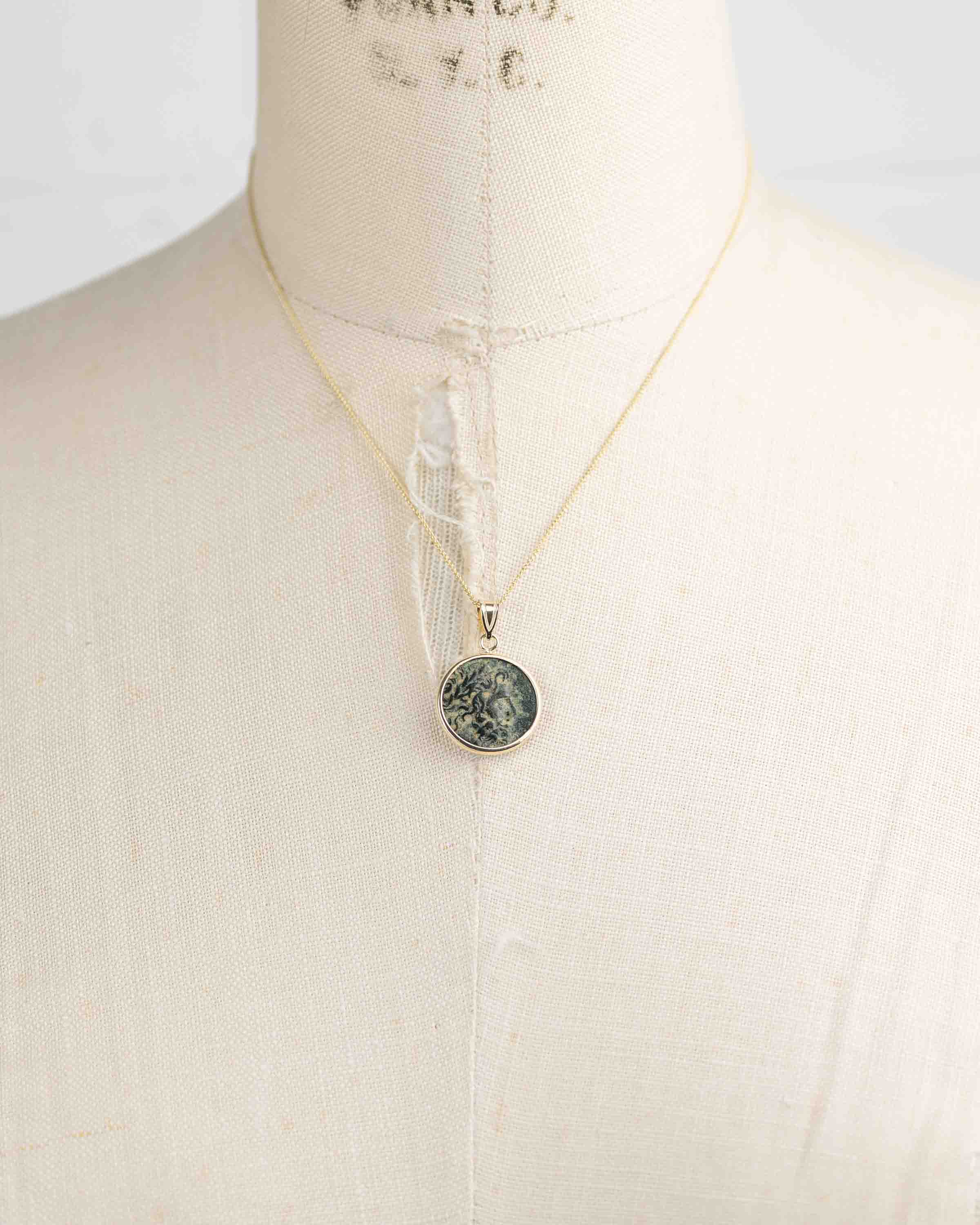 14k Gold Genuine Ancient Greek Coin Necklace (Zeus; 100-1 B.C.)