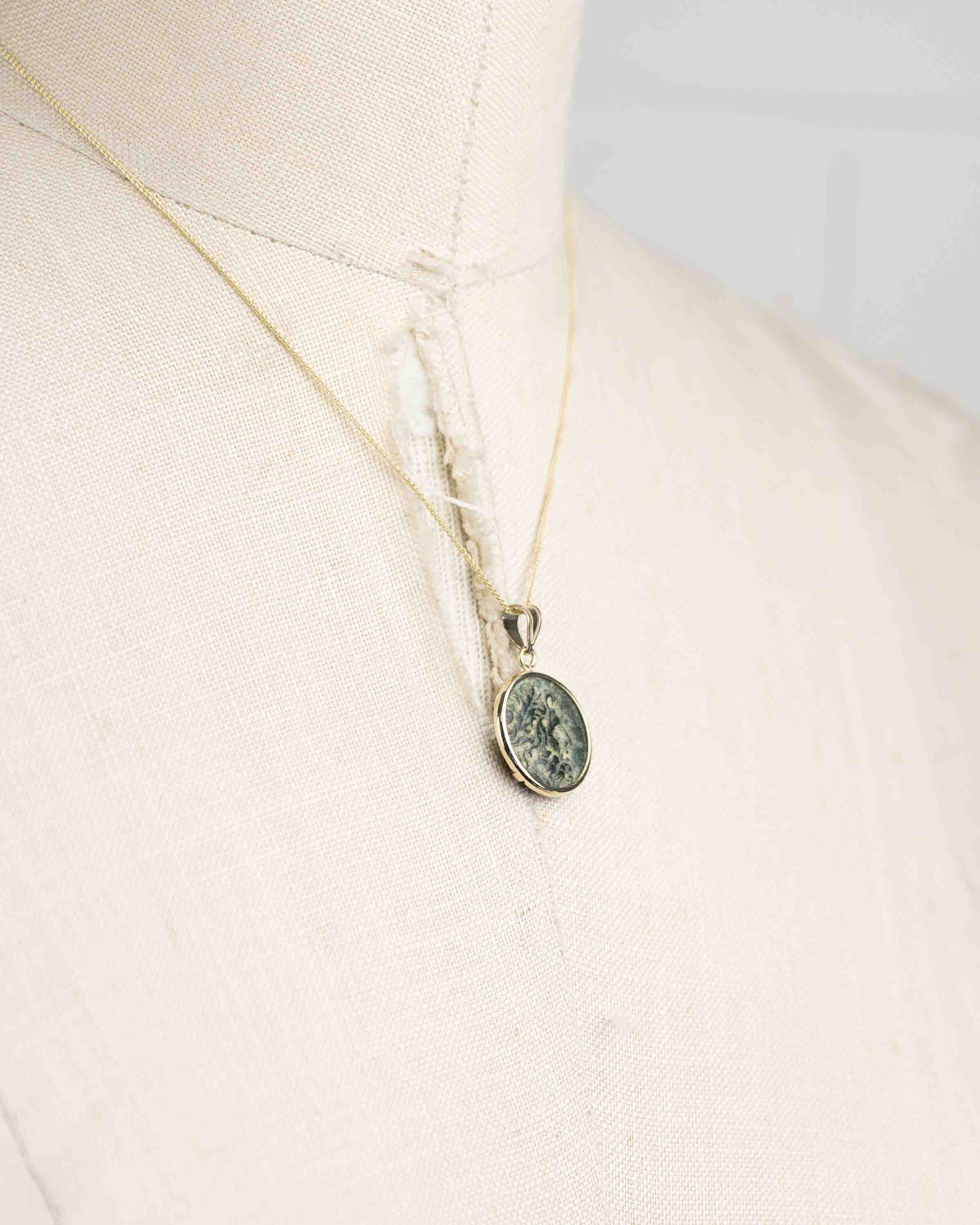14k Gold Genuine Ancient Greek Coin Necklace (Zeus; 100-1 B.C.)