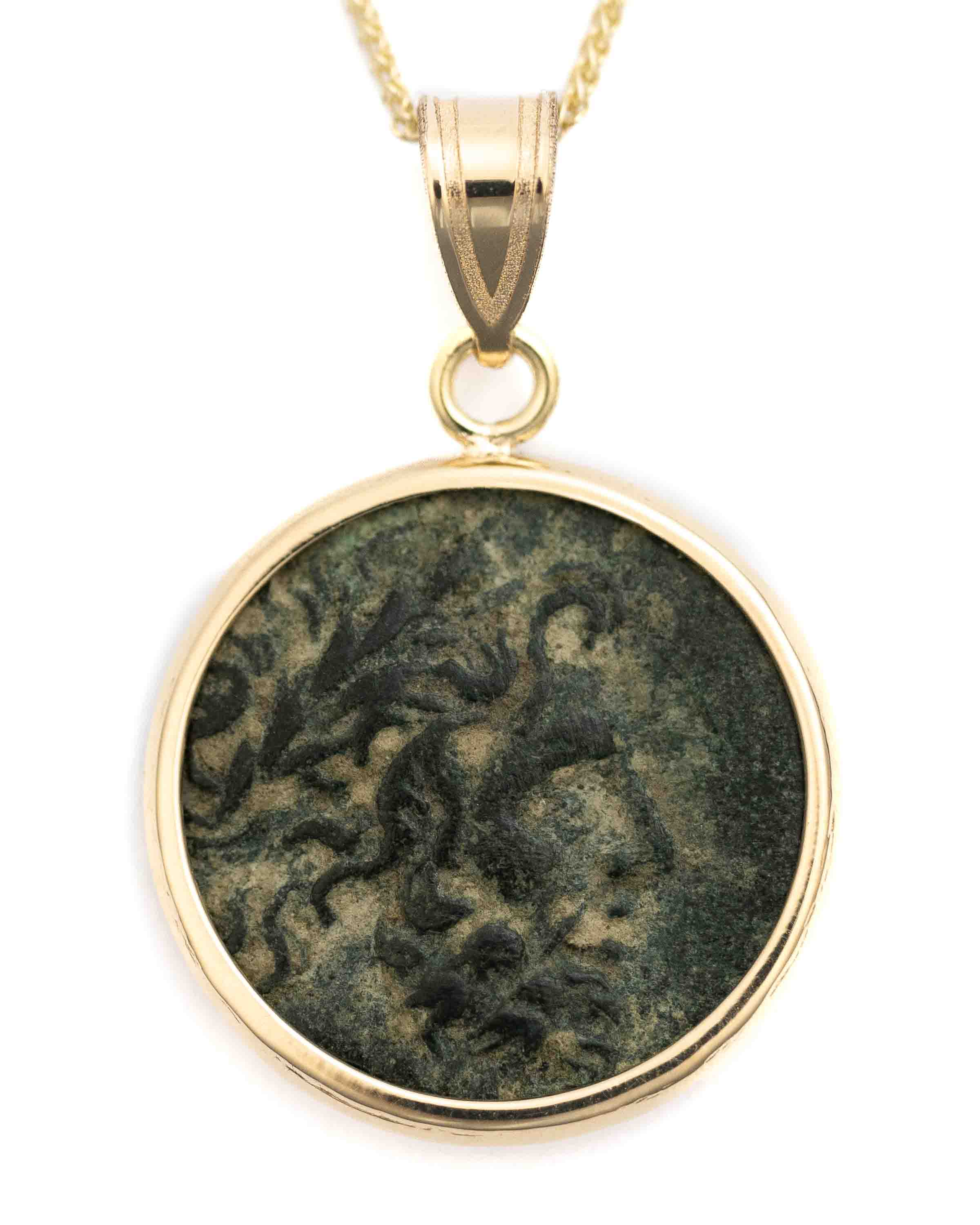 14k Gold Genuine Ancient Greek Coin Necklace (Zeus; 100-1 B.C.)