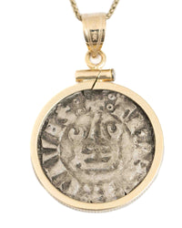 14k Gold Genuine Ancient Medieval Coin Necklace (Coin of the Crusades; 1287-1308 A.D.)