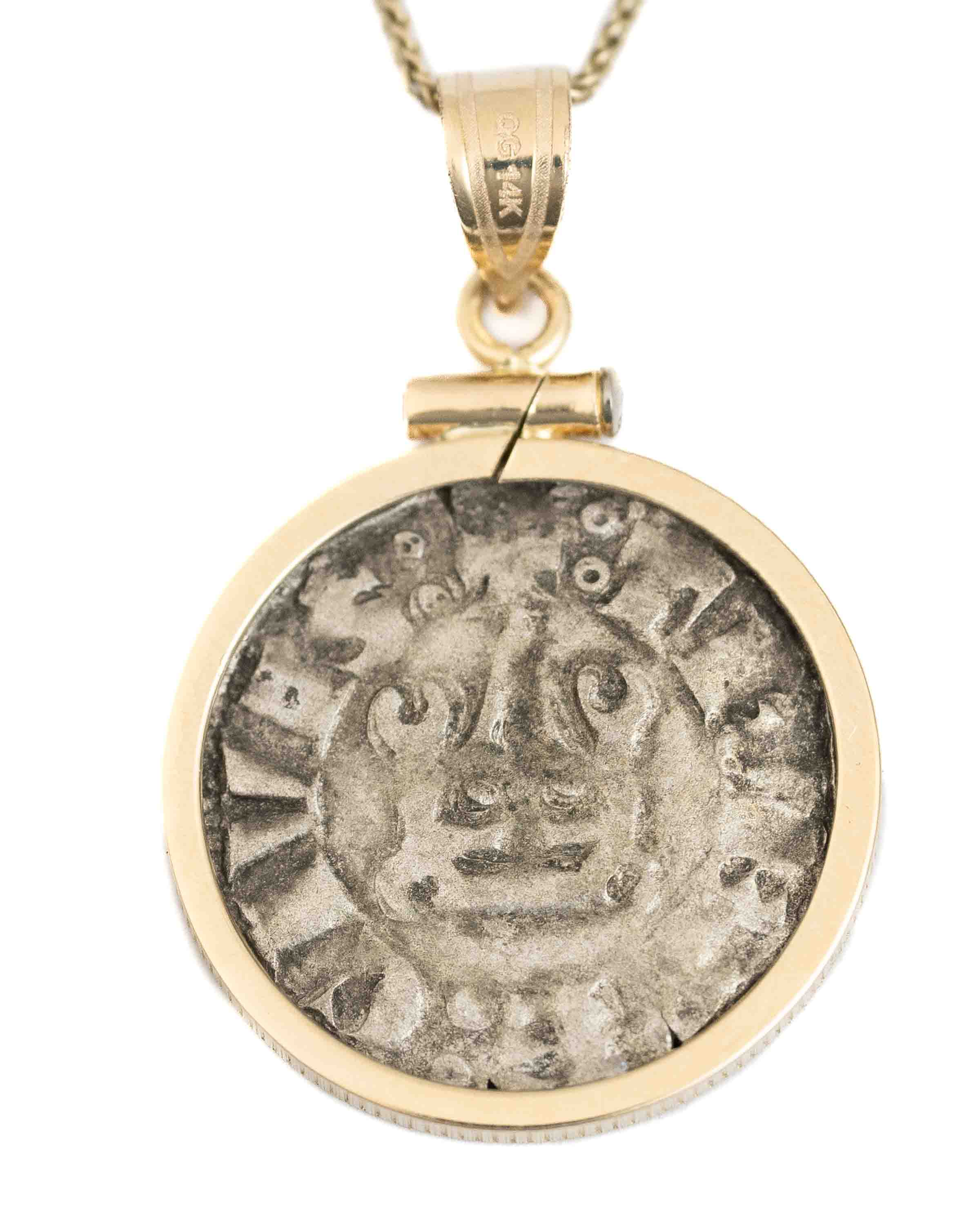 14k Gold Genuine Ancient Medieval Coin Necklace (Coin of the Crusades; 1287-1308 A.D.)
