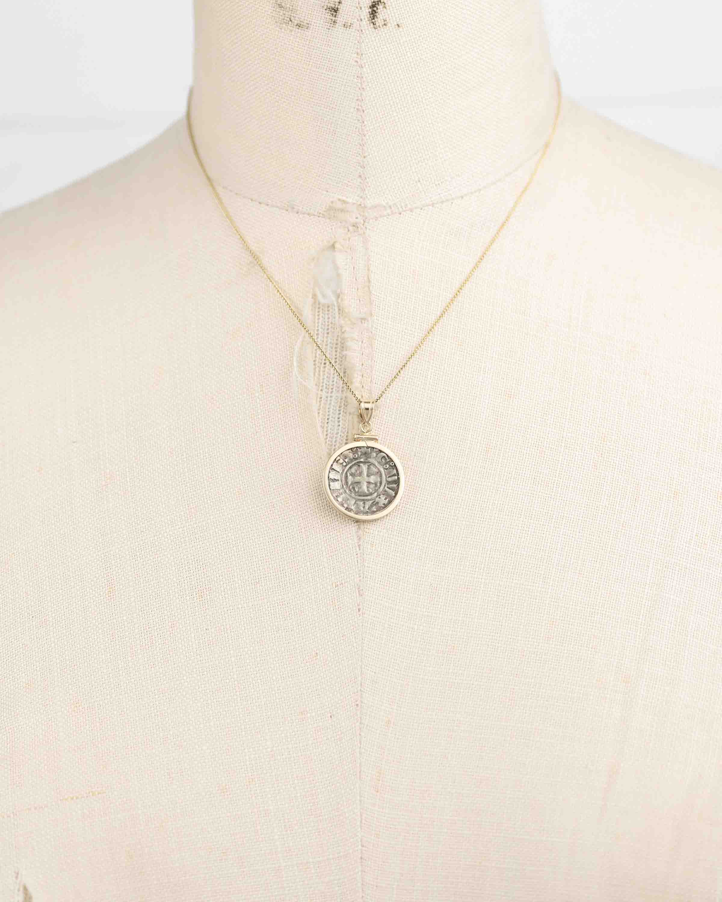 14k Gold Genuine Ancient Medieval Coin Necklace (Coin of the Crusades; 1287-1308 A.D.)