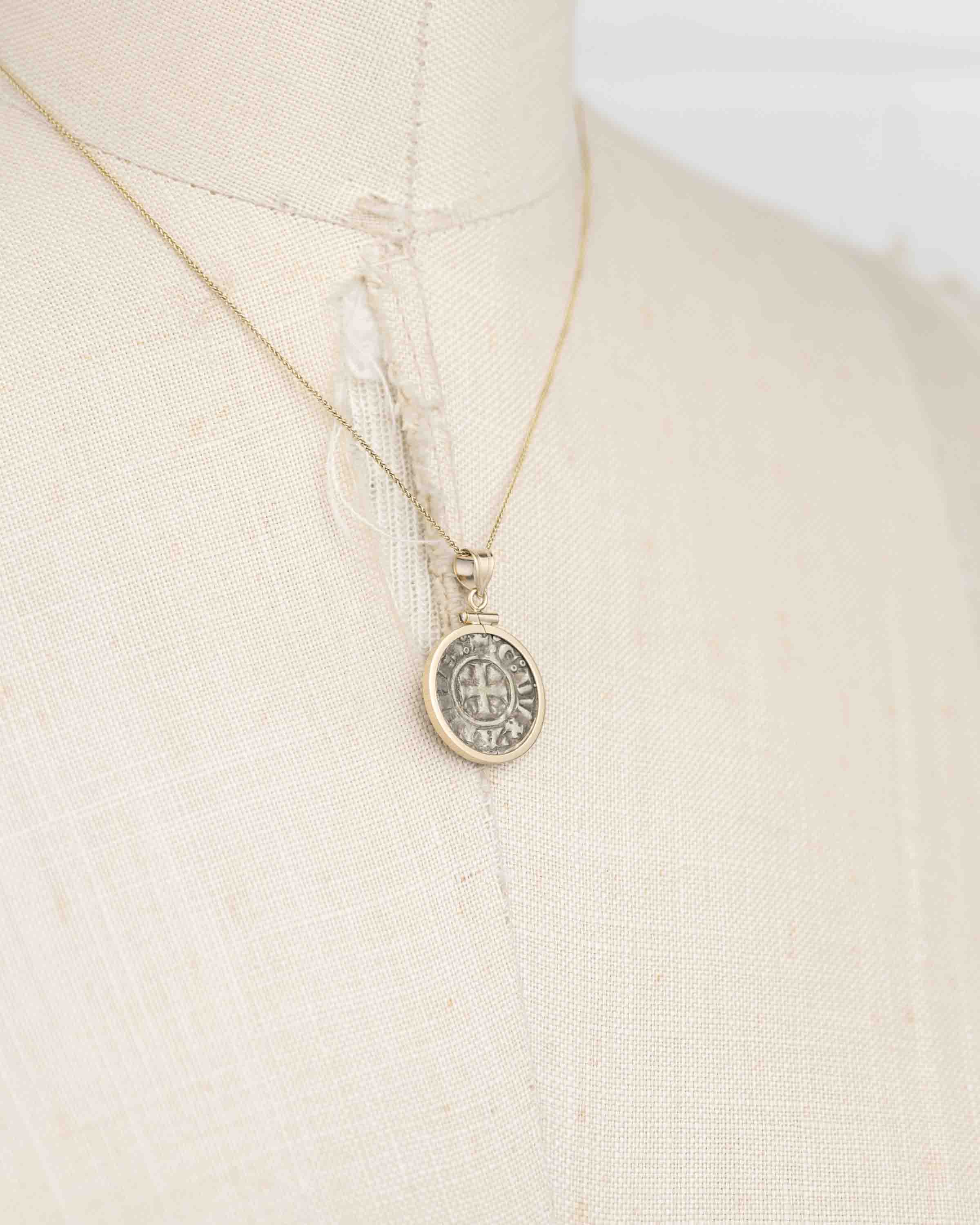 14k Gold Genuine Ancient Medieval Coin Necklace (Coin of the Crusades; 1287-1308 A.D.)