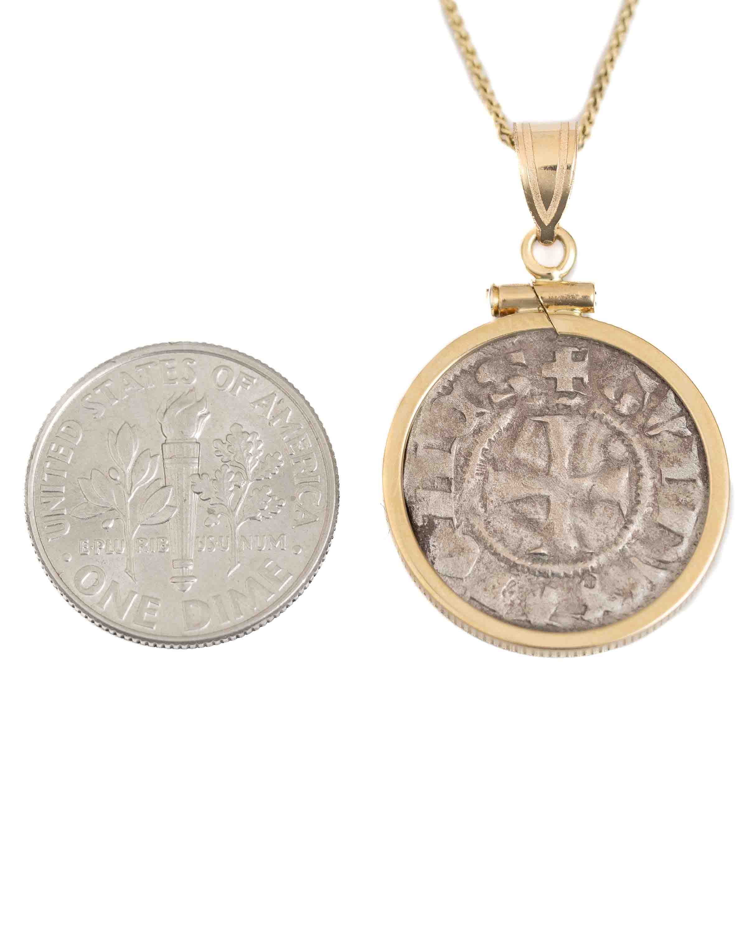 14k Gold Genuine Ancient Medieval Coin Necklace (Coin of the Crusades; 1287-1308 A.D.)