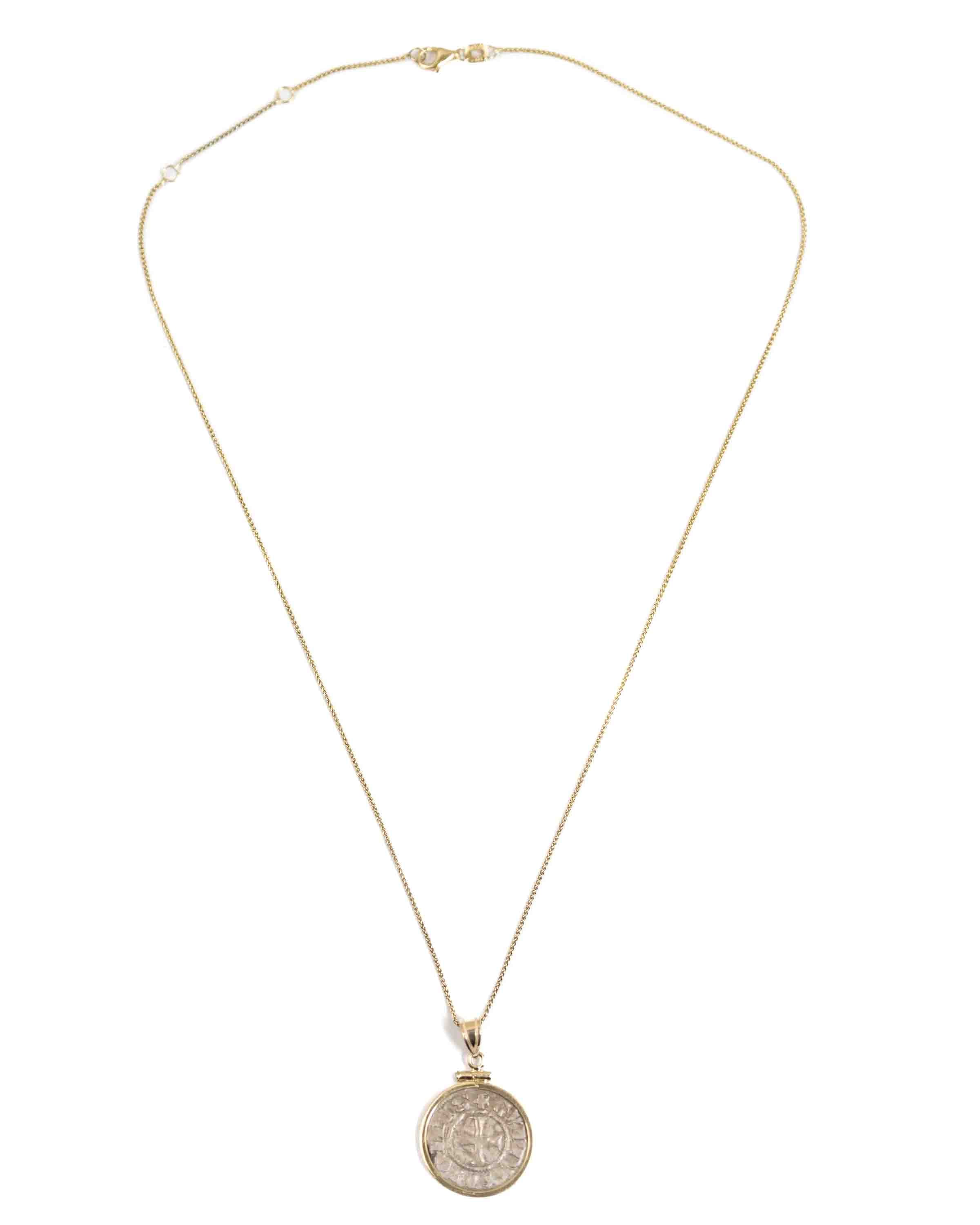 14k Gold Genuine Ancient Medieval Coin Necklace (Coin of the Crusades; 1287-1308 A.D.)