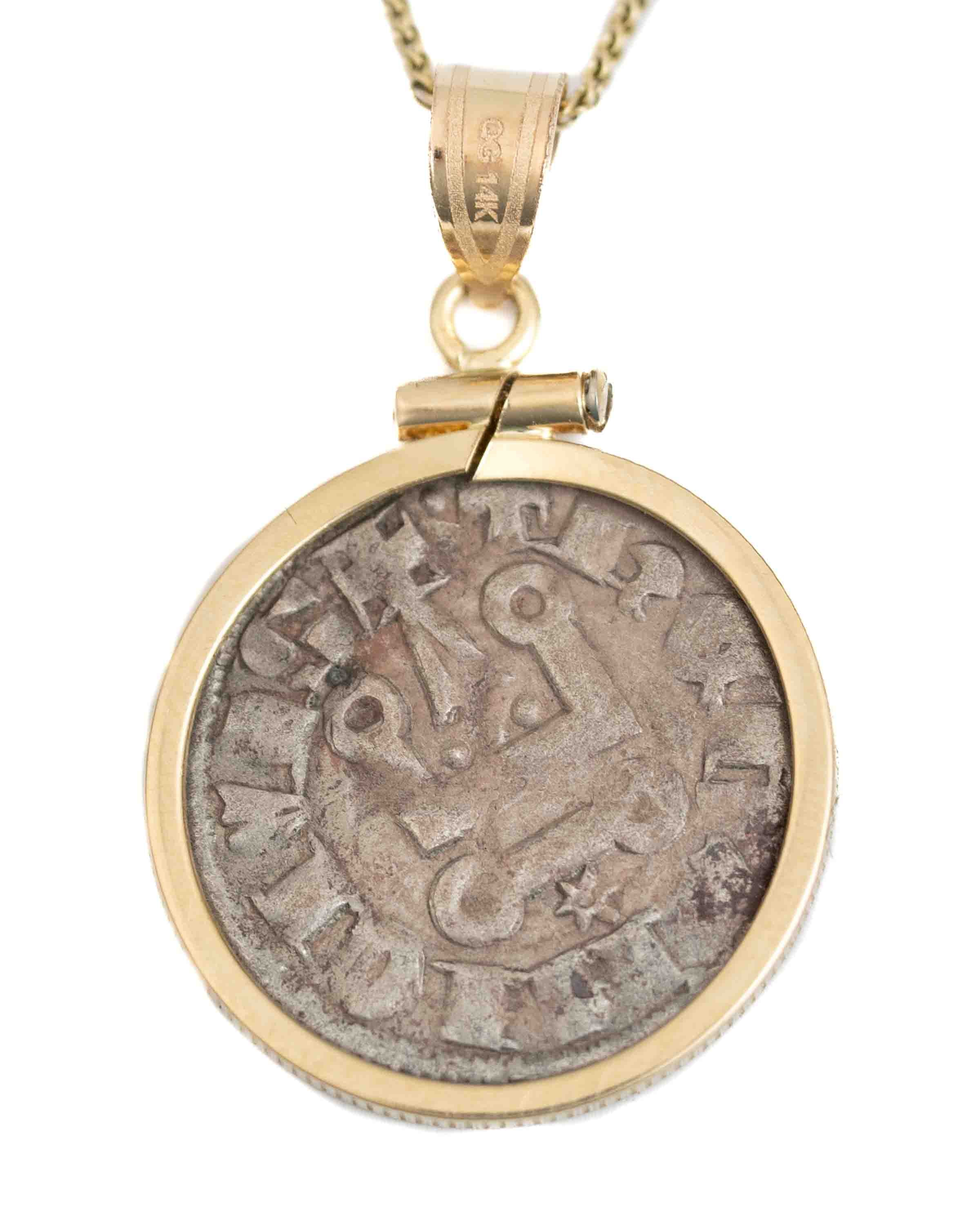 14k Gold Genuine Ancient Medieval Coin Necklace (Coin of the Crusades; 1287-1308 A.D.)