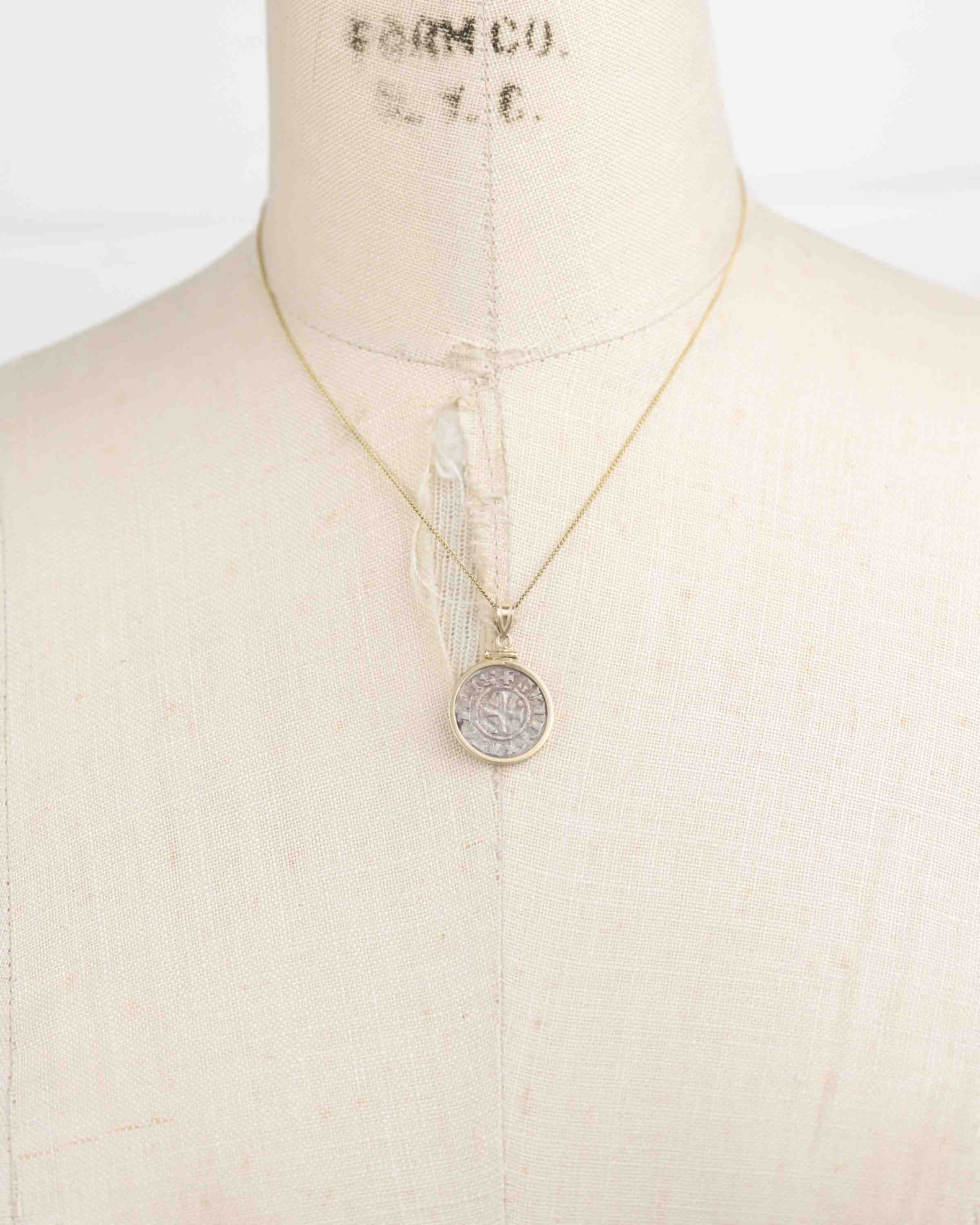 14k Gold Genuine Ancient Medieval Coin Necklace (Coin of the Crusades; 1287-1308 A.D.)