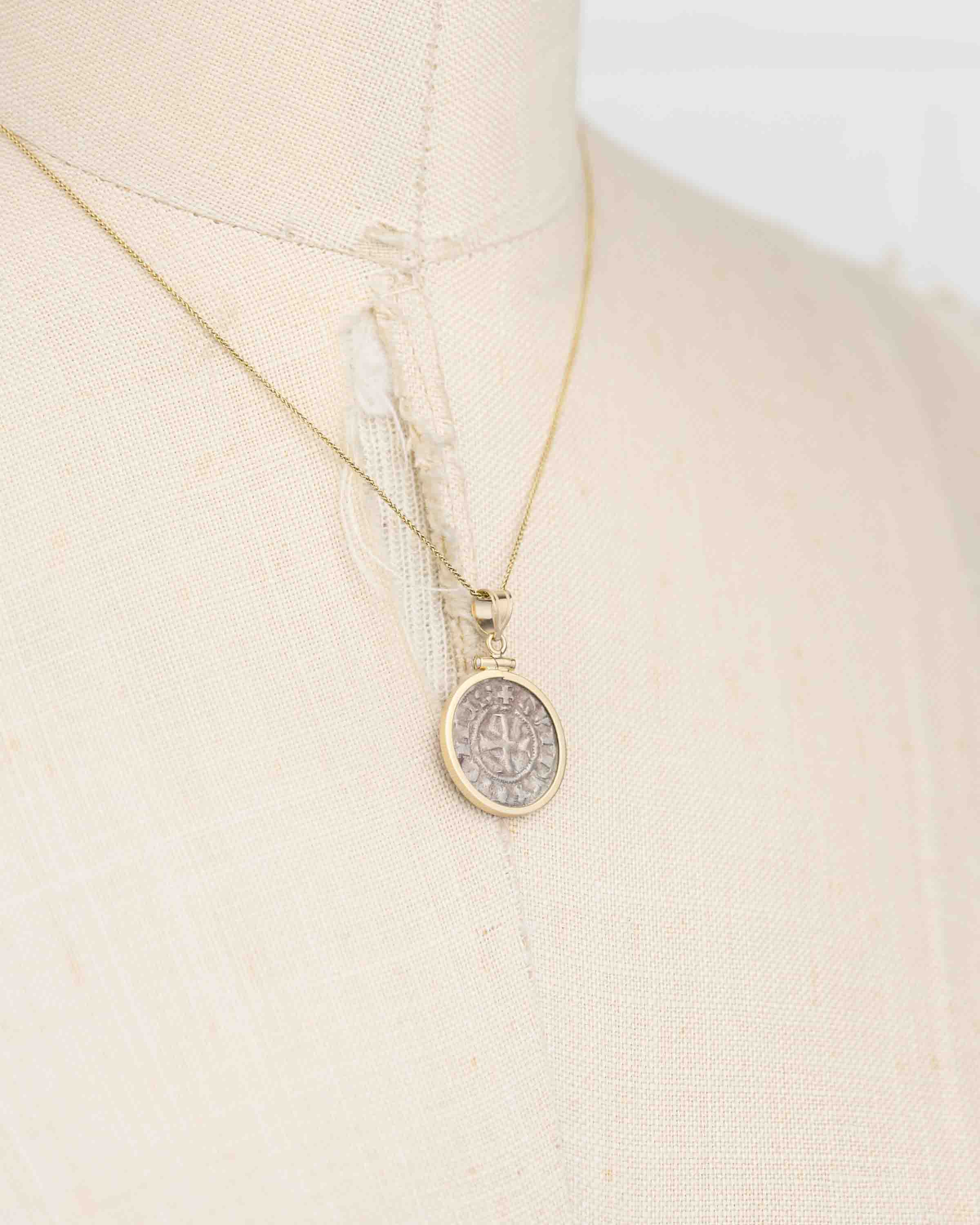 14k Gold Genuine Ancient Medieval Coin Necklace (Coin of the Crusades; 1287-1308 A.D.)