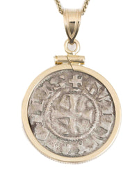 14k Gold Genuine Ancient Medieval Coin Necklace (Coin of the Crusades; 1287-1308 A.D.)