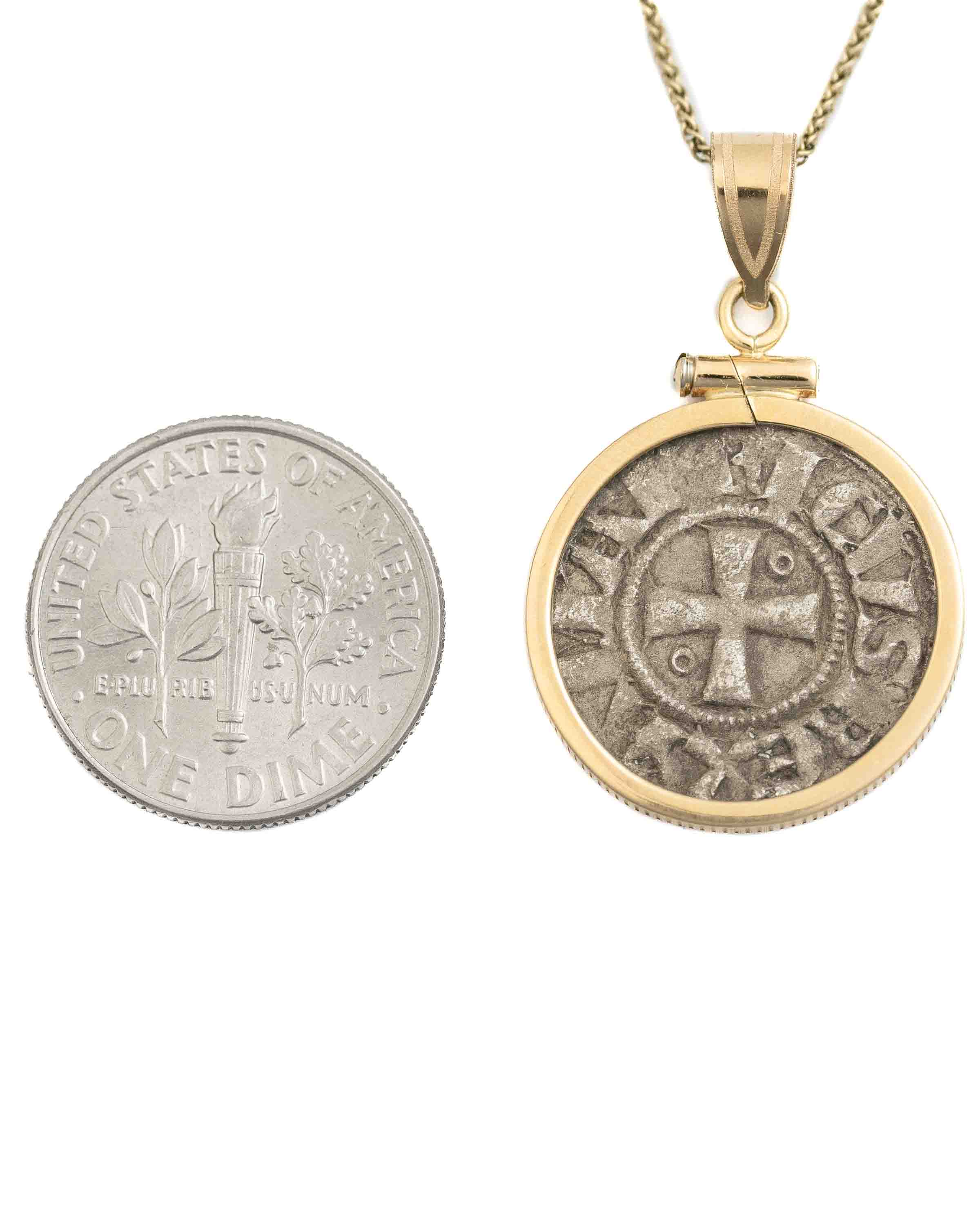 14k Gold Genuine Ancient Crusades Coin Necklace (Jerusalem; 1163-1174 A.D.)