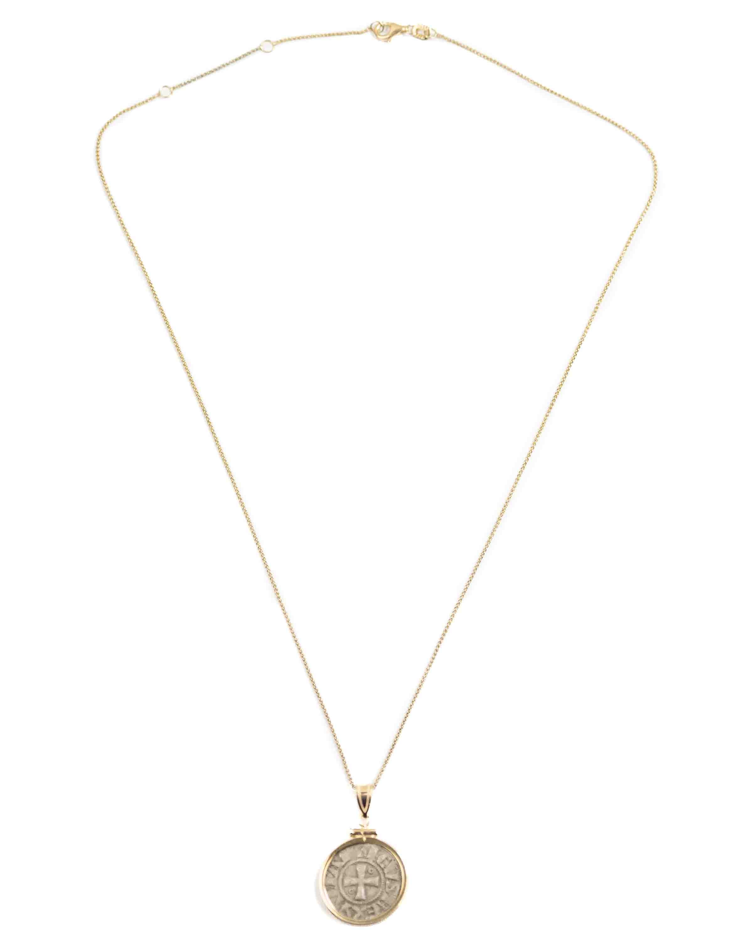 14k Gold Genuine Ancient Crusades Coin Necklace (Jerusalem; 1163-1174 A.D.)