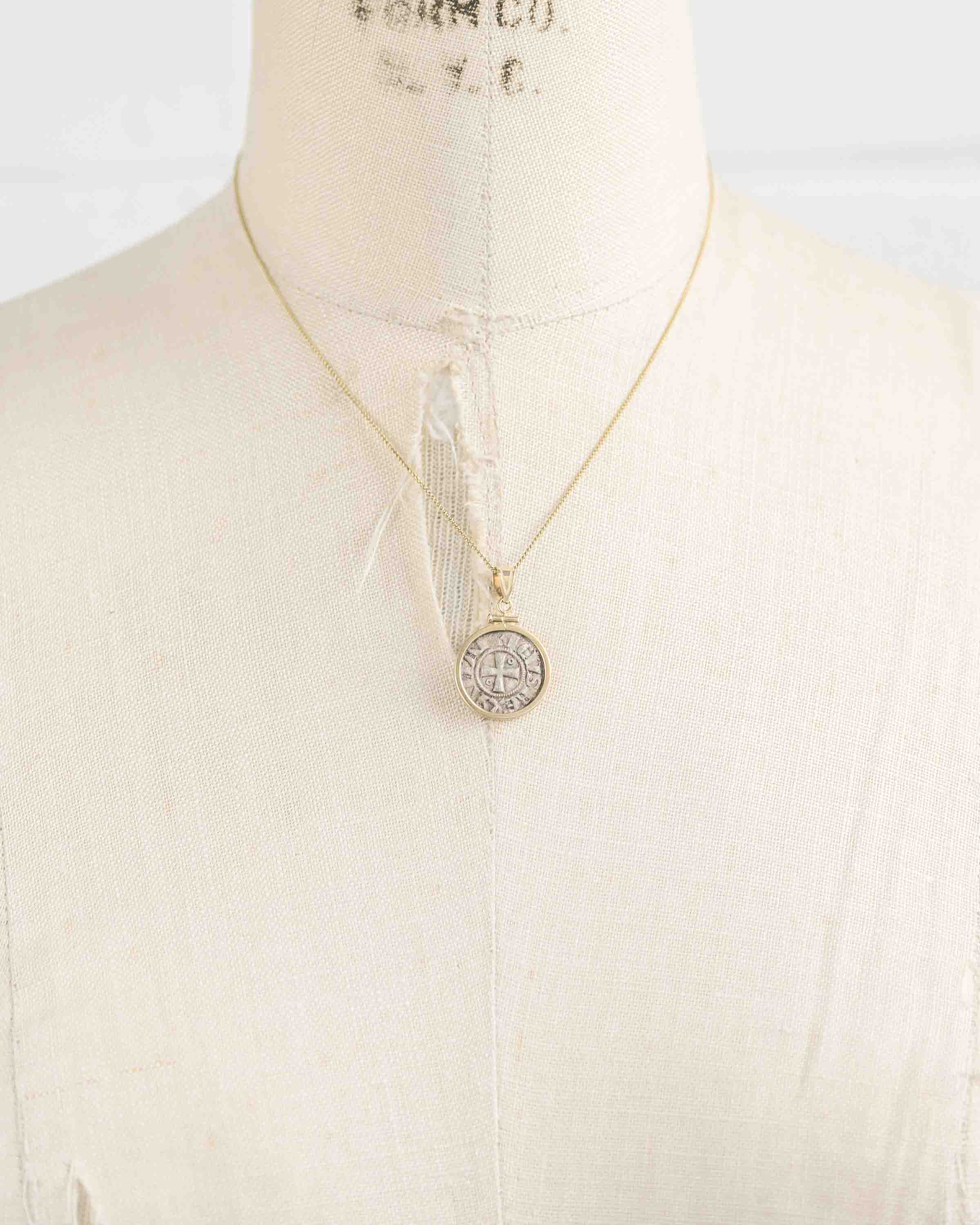 14k Gold Genuine Ancient Crusades Coin Necklace (Jerusalem; 1163-1174 A.D.)