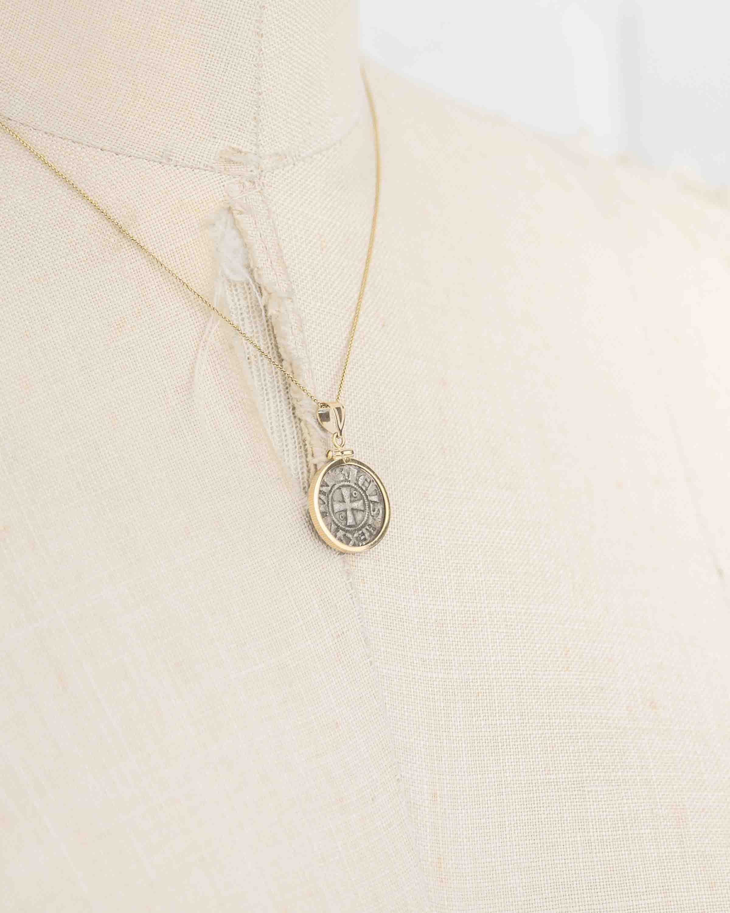 14k Gold Genuine Ancient Crusades Coin Necklace (Jerusalem; 1163-1174 A.D.)