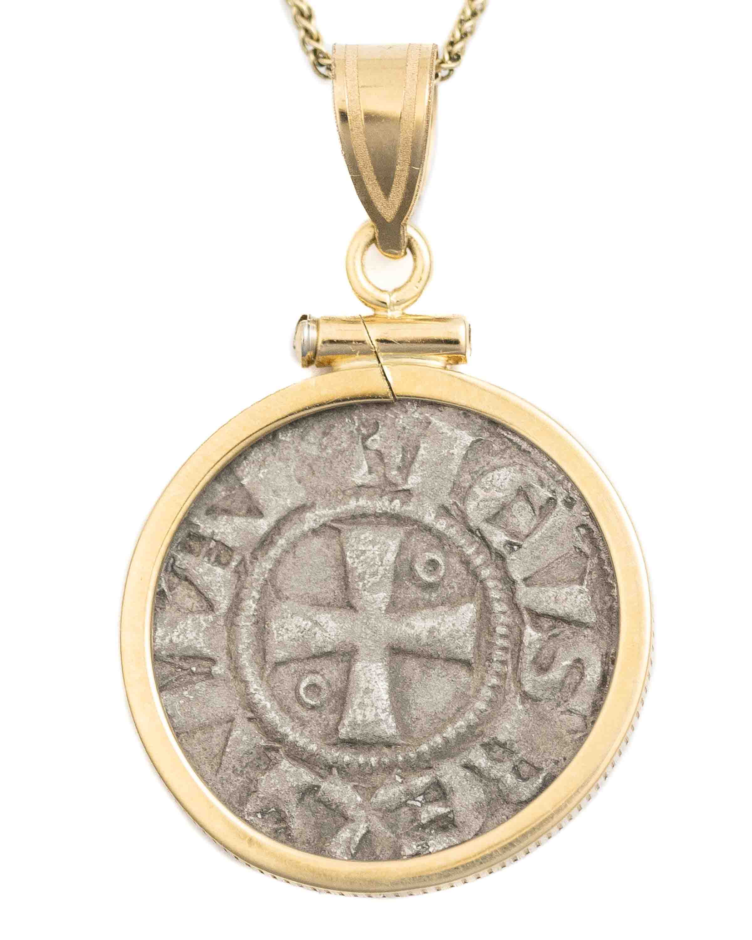 14k Gold Genuine Ancient Crusades Coin Necklace (Jerusalem; 1163-1174 A.D.)