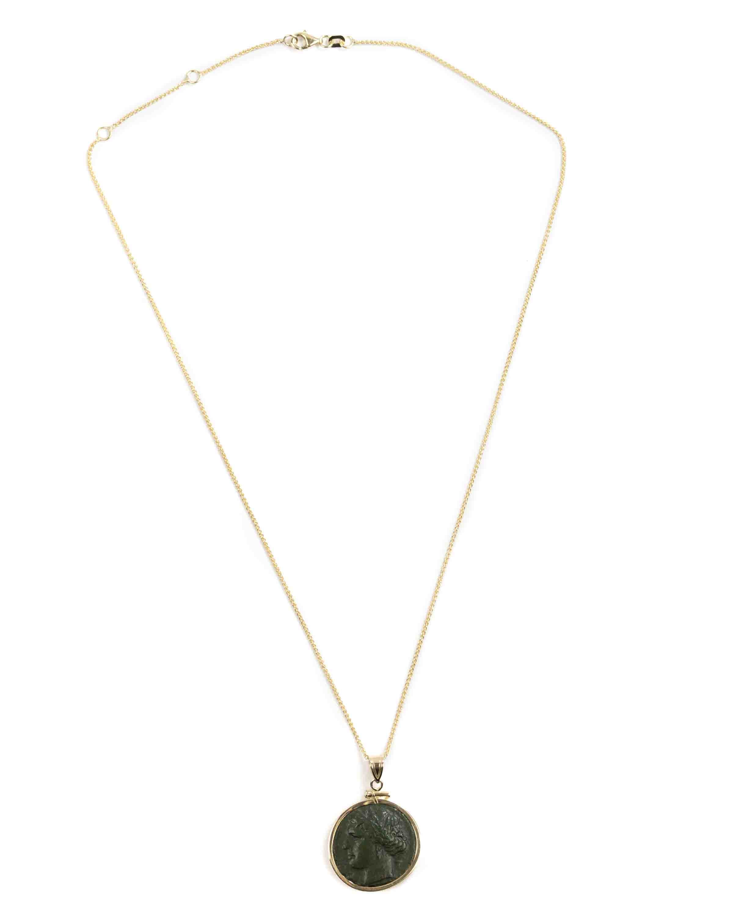 14k Gold Genuine Ancient Greek Coin Necklace (Persephone; 275-216 B.C.)