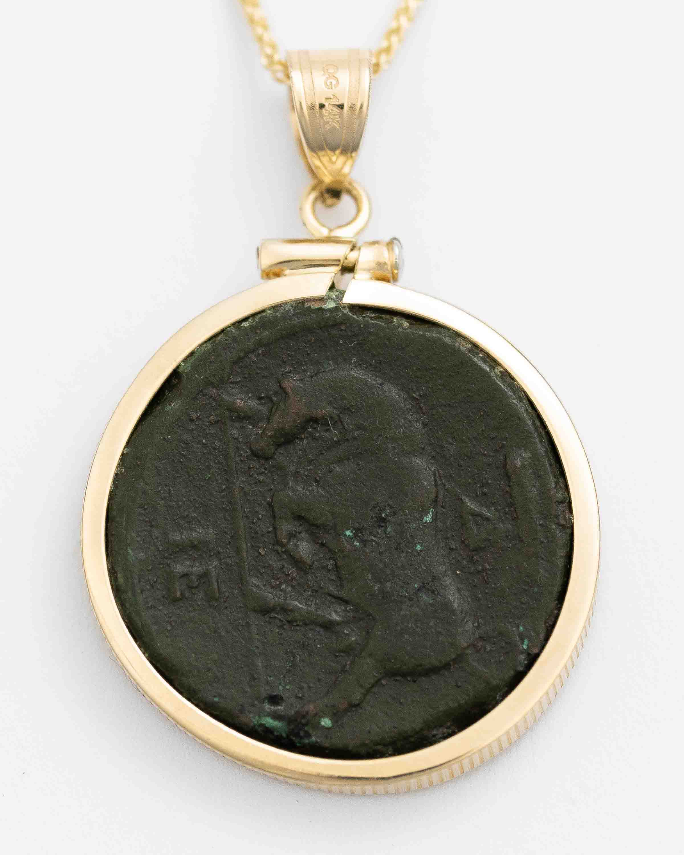 14k Gold Genuine Ancient Greek Coin Necklace (Persephone; 275-216 B.C.)