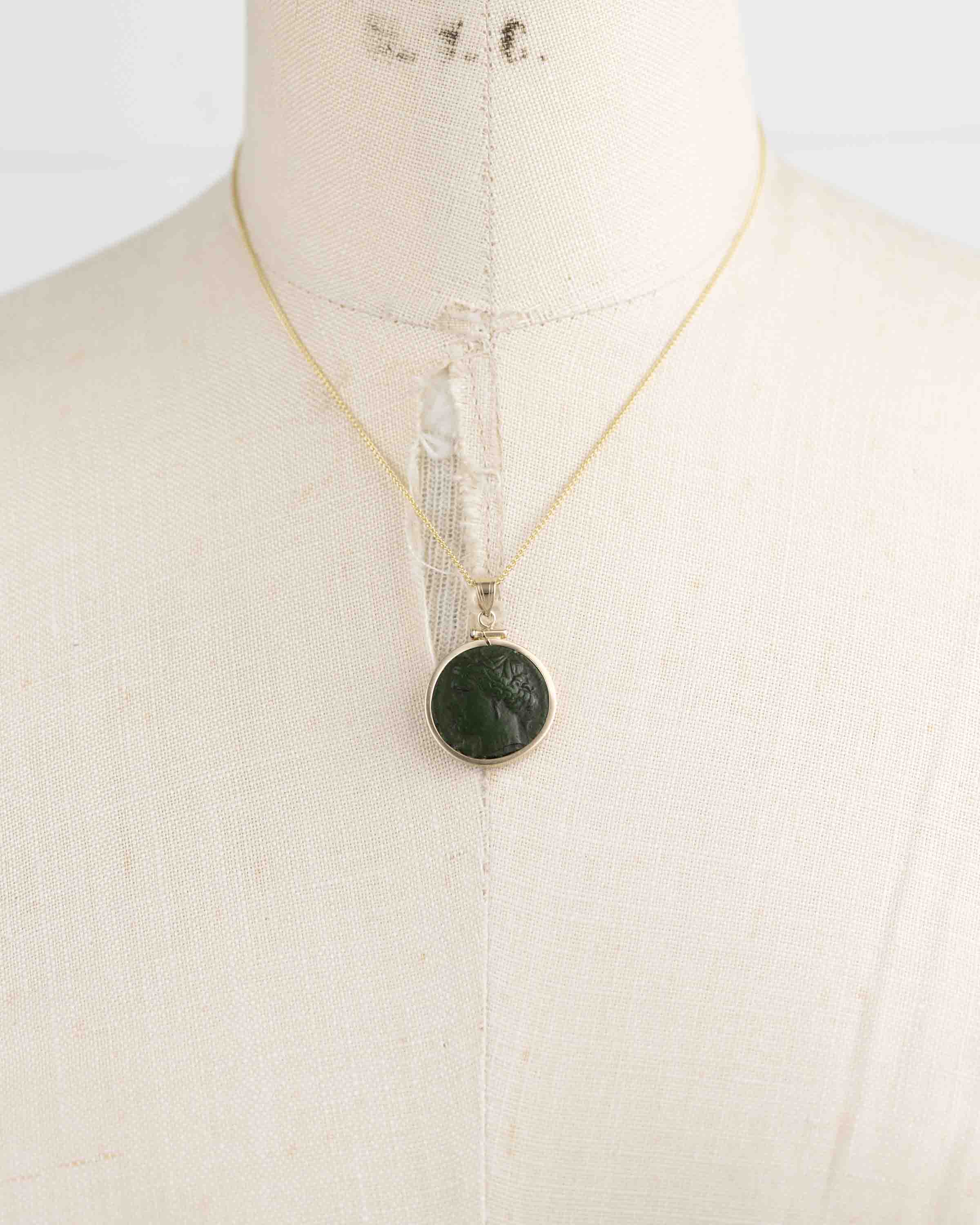 14k Gold Genuine Ancient Greek Coin Necklace (Persephone; 275-216 B.C.)