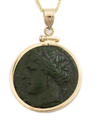 14k Gold Genuine Ancient Greek Coin Necklace (Persephone; 275-216 B.C.)