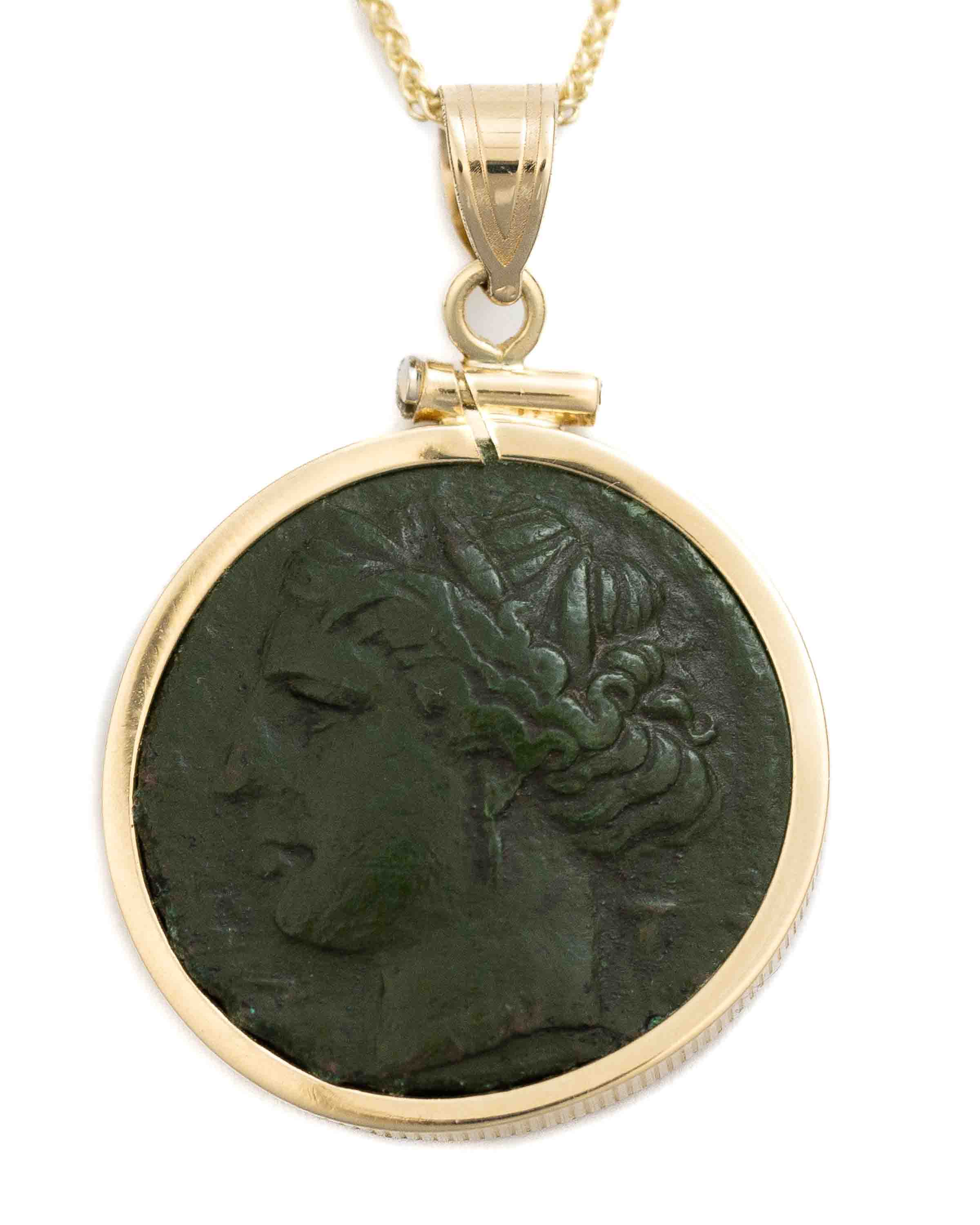 14k Gold Genuine Ancient Greek Coin Necklace (Persephone; 275-216 B.C.)
