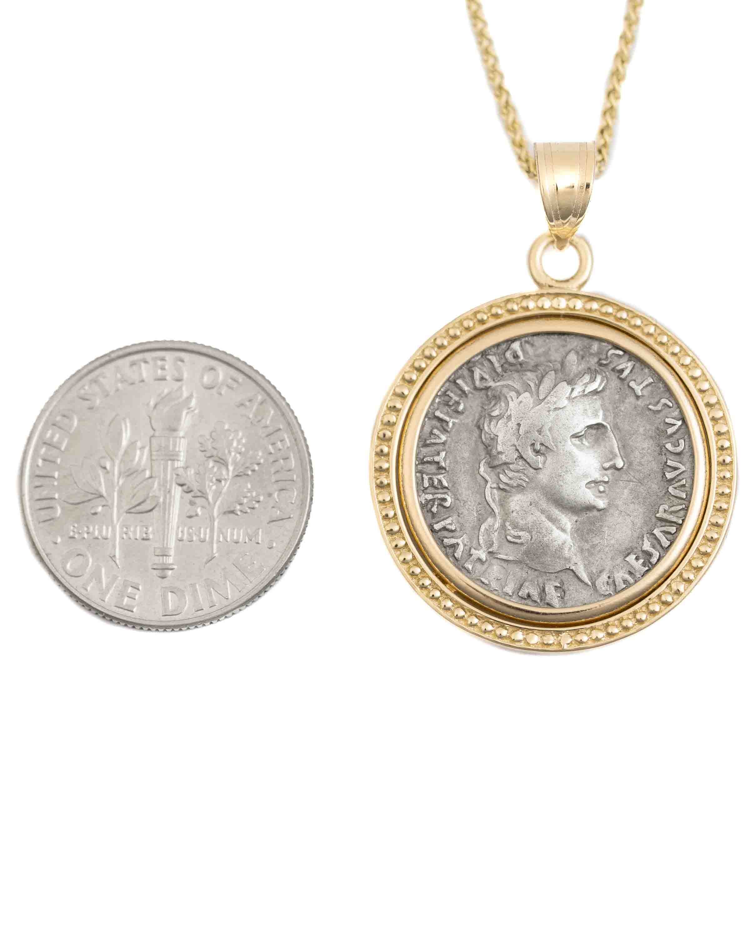 14k Gold Genuine Ancient Roman Coin Necklace (Augustus; 27 B.C.-14 A.D.)