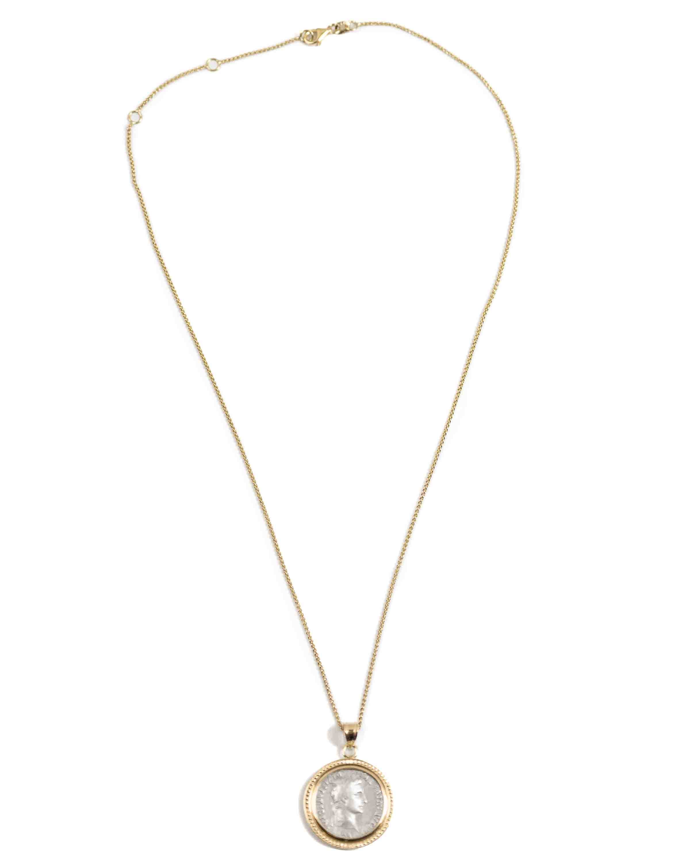 14k Gold Genuine Ancient Roman Coin Necklace (Augustus; 27 B.C.-14 A.D.)