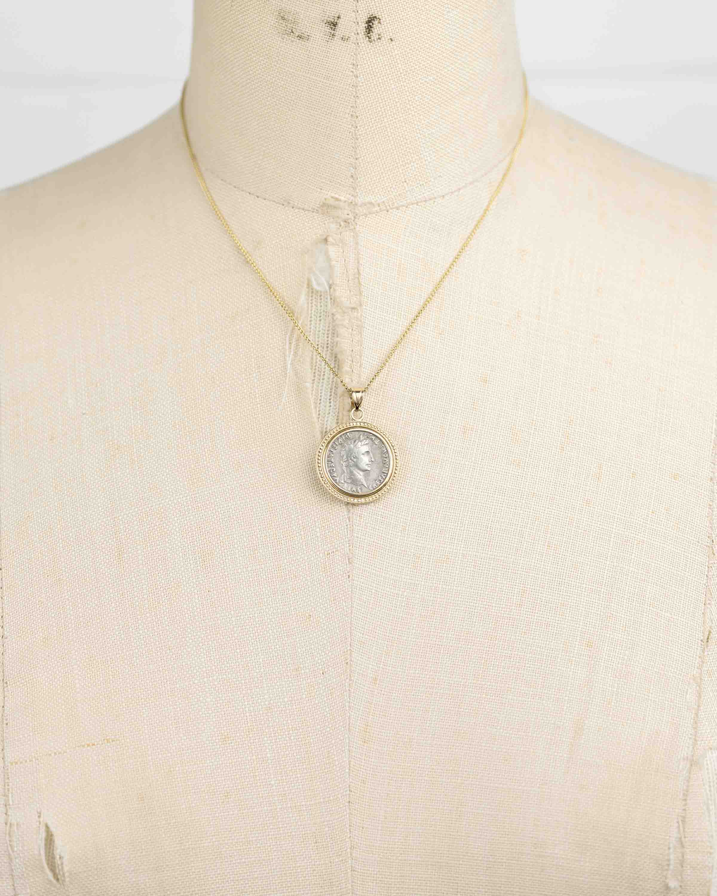 14k Gold Genuine Ancient Roman Coin Necklace (Augustus; 27 B.C.-14 A.D.)