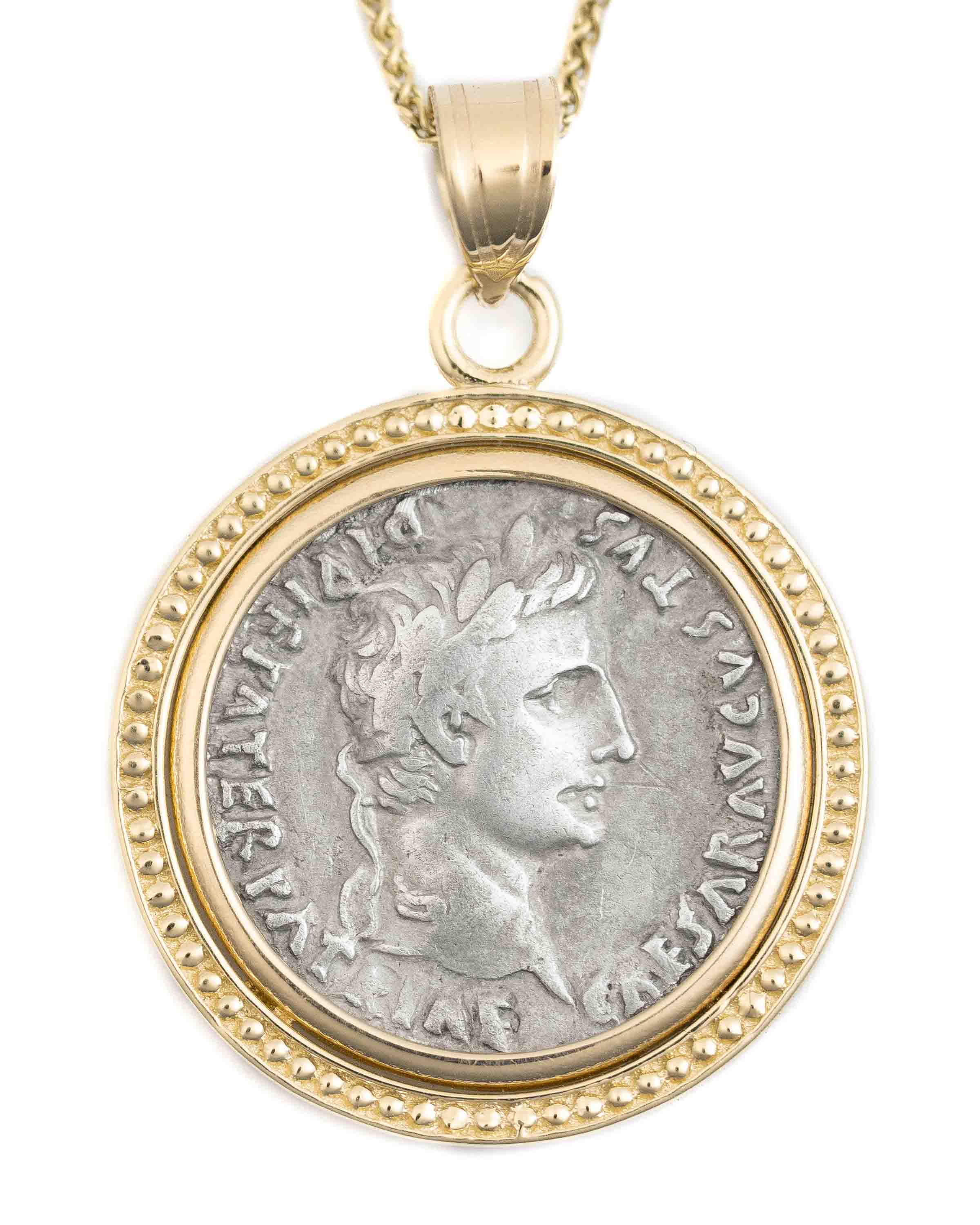 14k Gold Genuine Ancient Roman Coin Necklace (Augustus; 27 B.C.-14 A.D.)