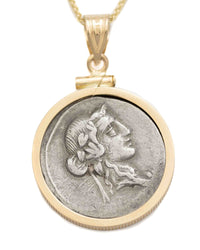 14k Gold Genuine Ancient Roman Coin Necklace (Bacchus/Pegasus; 90 B.C.)