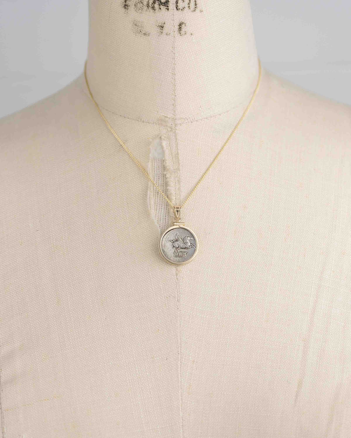 14k Gold Genuine Ancient Roman Coin Necklace (Bacchus/Pegasus; 90 B.C.)