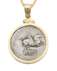 14k Gold Genuine Ancient Roman Coin Necklace (Bacchus/Pegasus; 90 B.C.)
