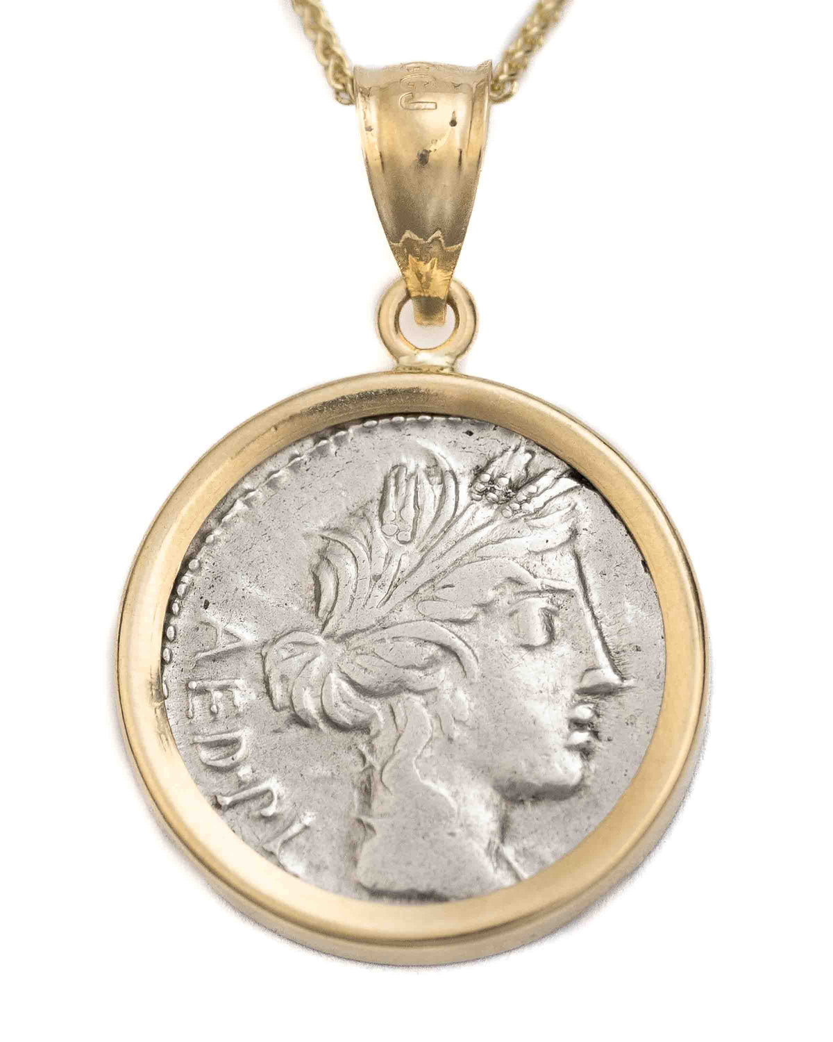 14k Gold Genuine Ancient Roman Coin Necklace (Ceres/Demeter; 86 B.C.)