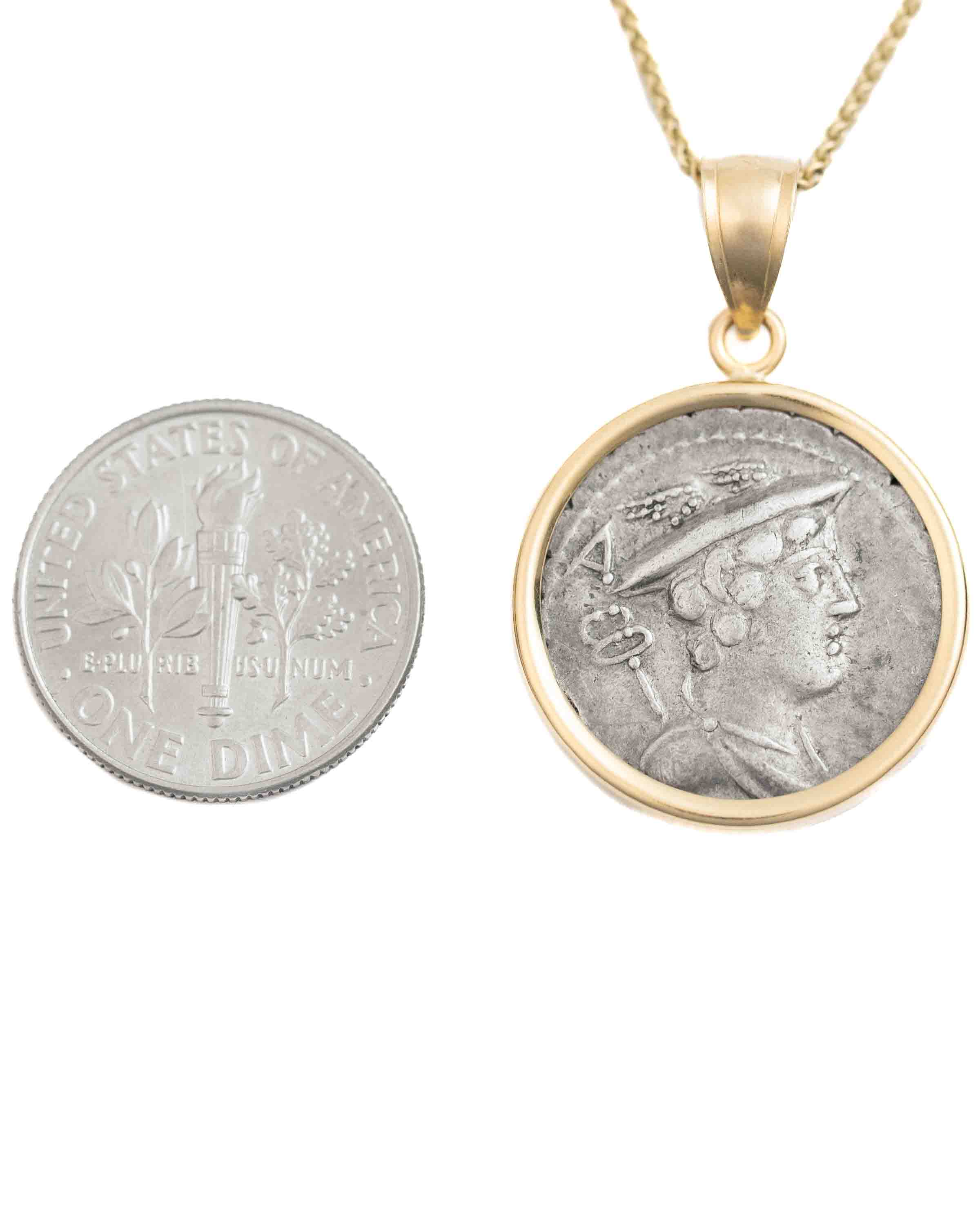 14k Gold Genuine Ancient Roman Coin Necklace (Mercury; 82 B.C.)