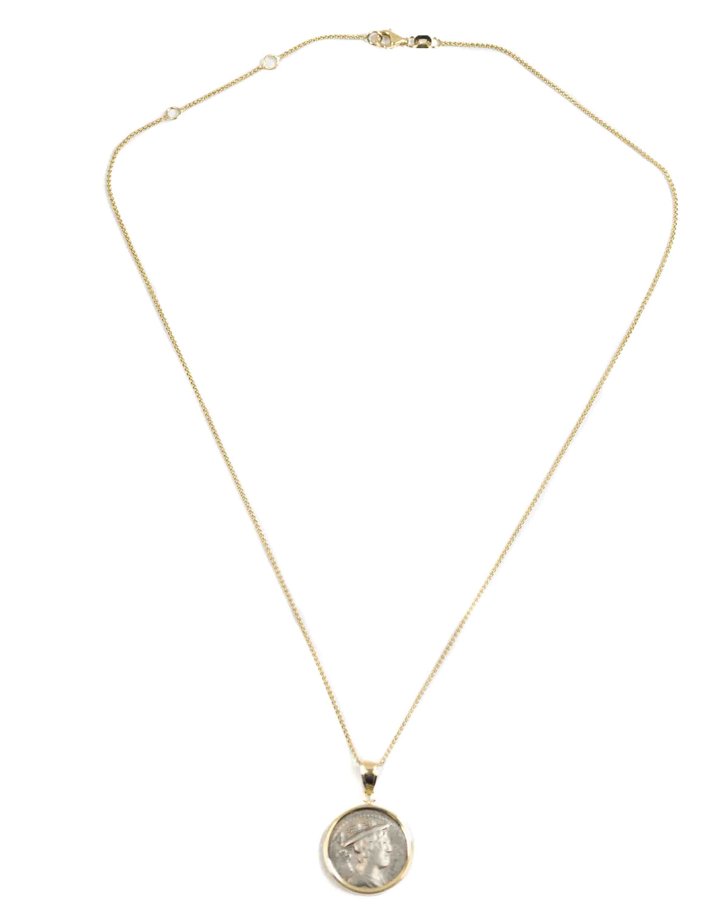 14k Gold Genuine Ancient Roman Coin Necklace (Mercury; 82 B.C.)