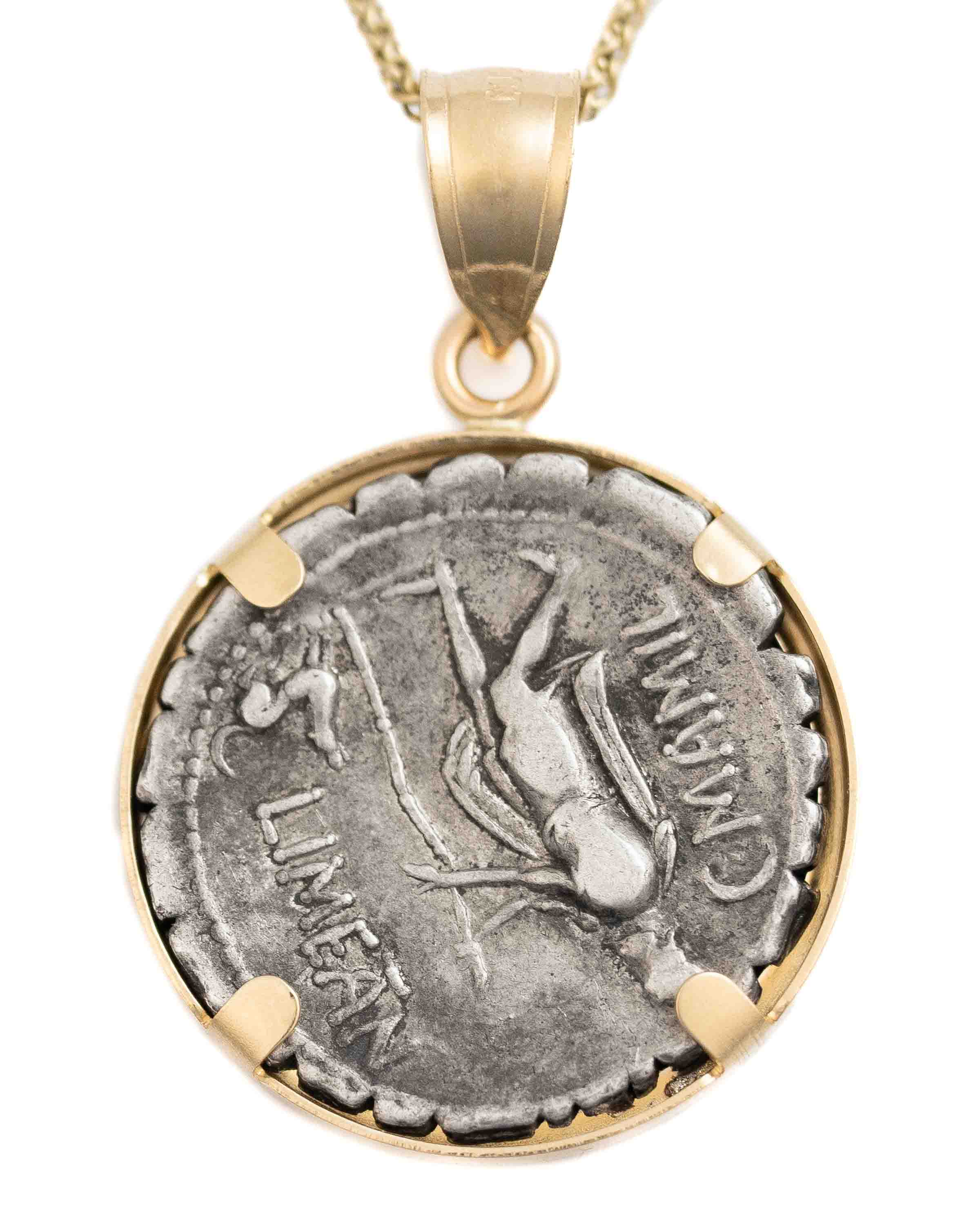 14k Gold Genuine Ancient Roman Coin Necklace (Mercury; 82 B.C.)