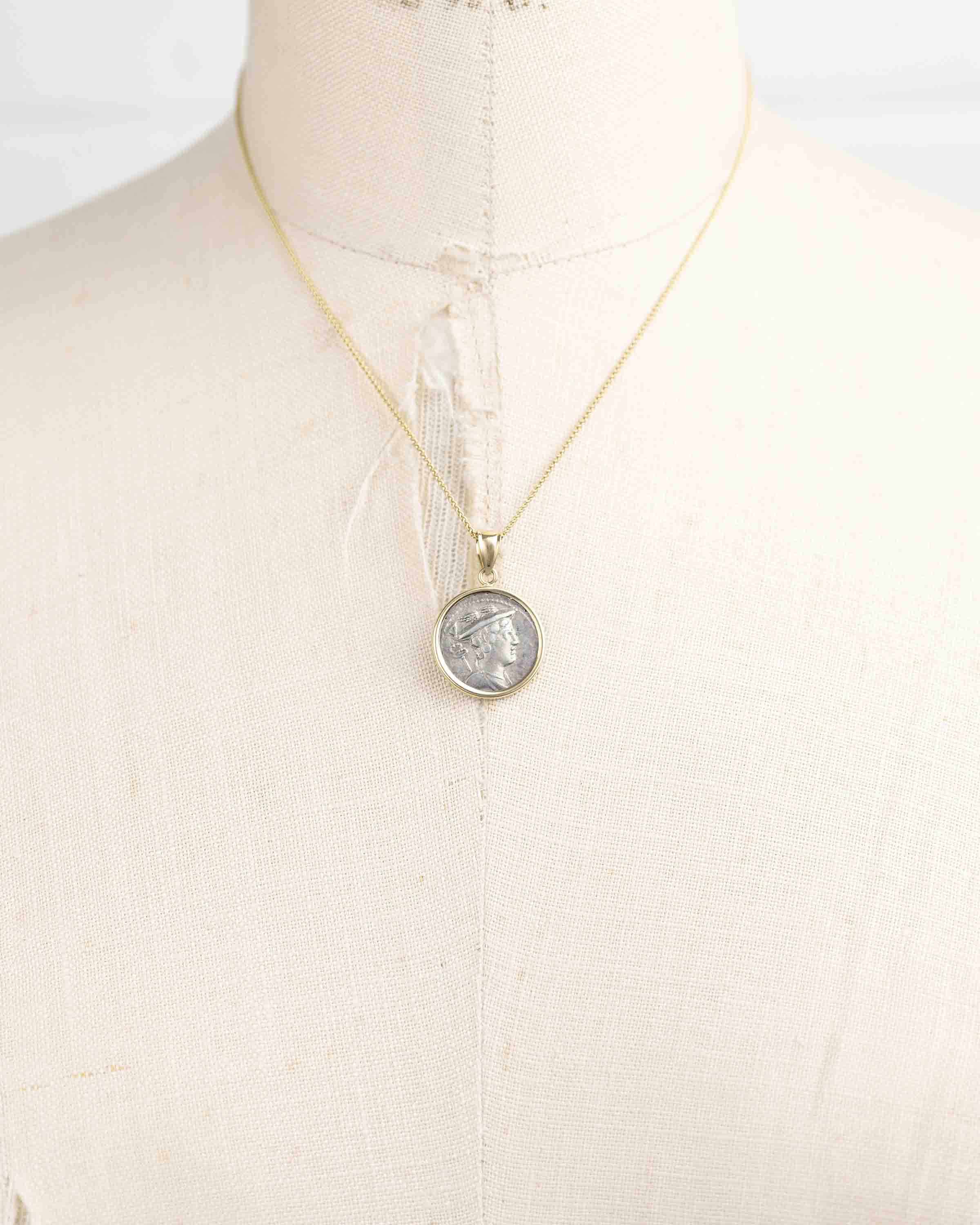 14k Gold Genuine Ancient Roman Coin Necklace (Mercury; 82 B.C.)