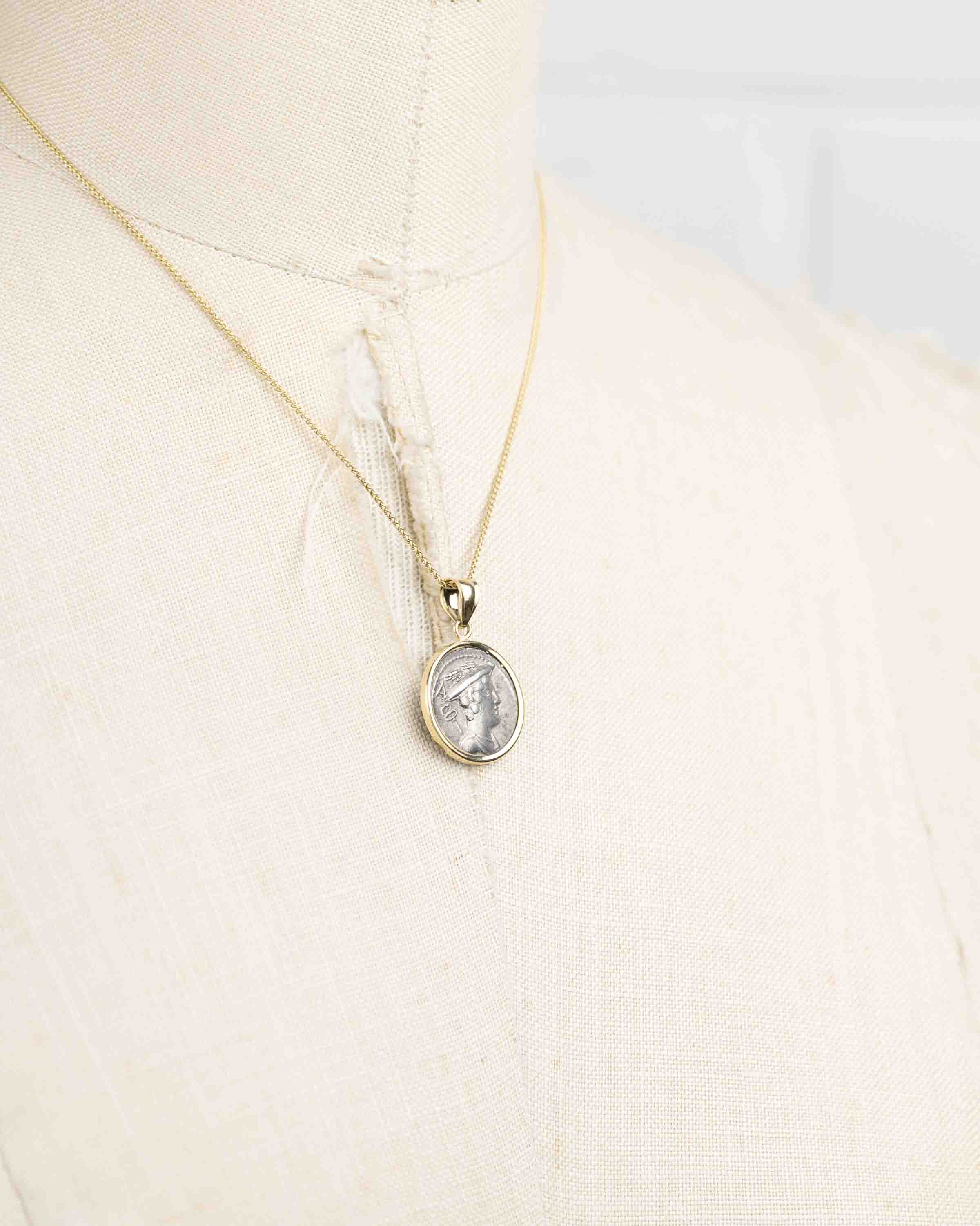 14k Gold Genuine Ancient Roman Coin Necklace (Mercury; 82 B.C.)