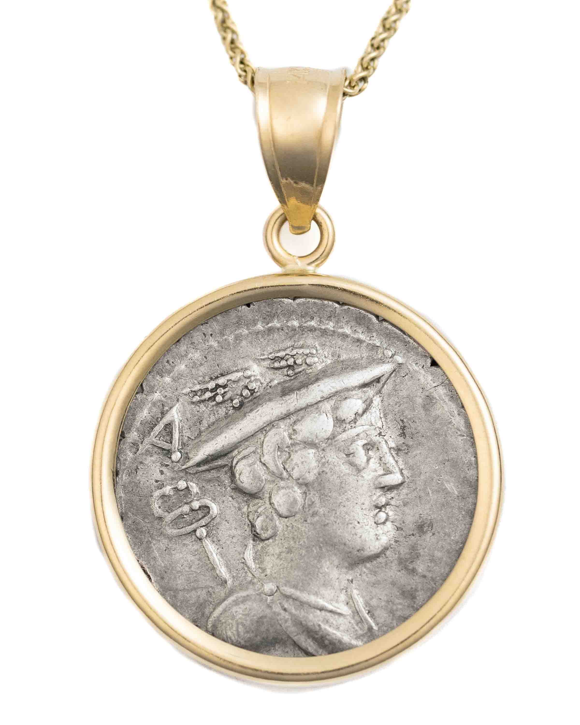 14k Gold Genuine Ancient Roman Coin Necklace (Mercury; 82 B.C.)