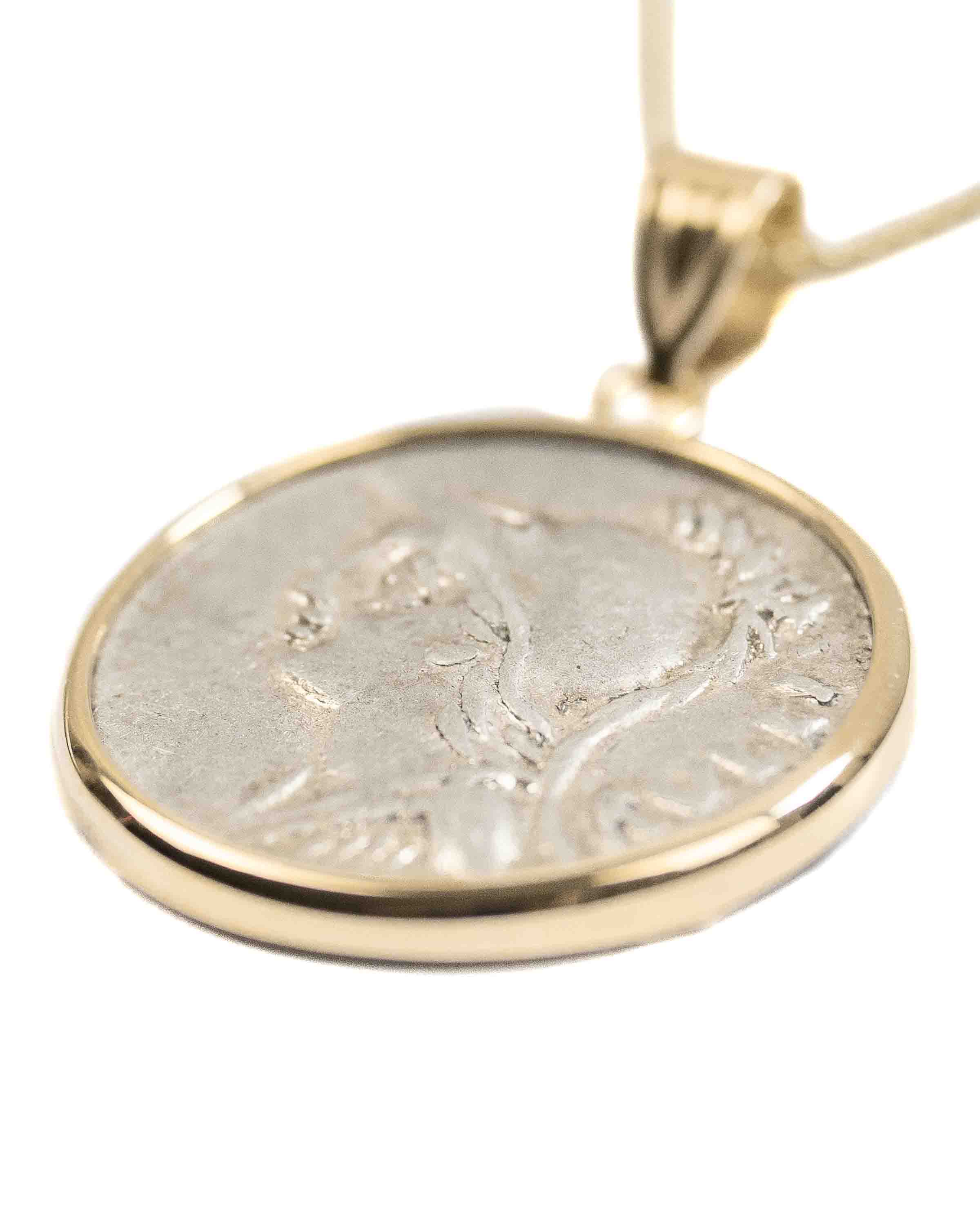 14k Gold Genuine Ancient Roman Coin Necklace (Minerva; 100 B.C.)
