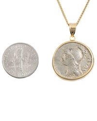 14k Gold Genuine Ancient Roman Coin Necklace (Minerva; 100 B.C.)