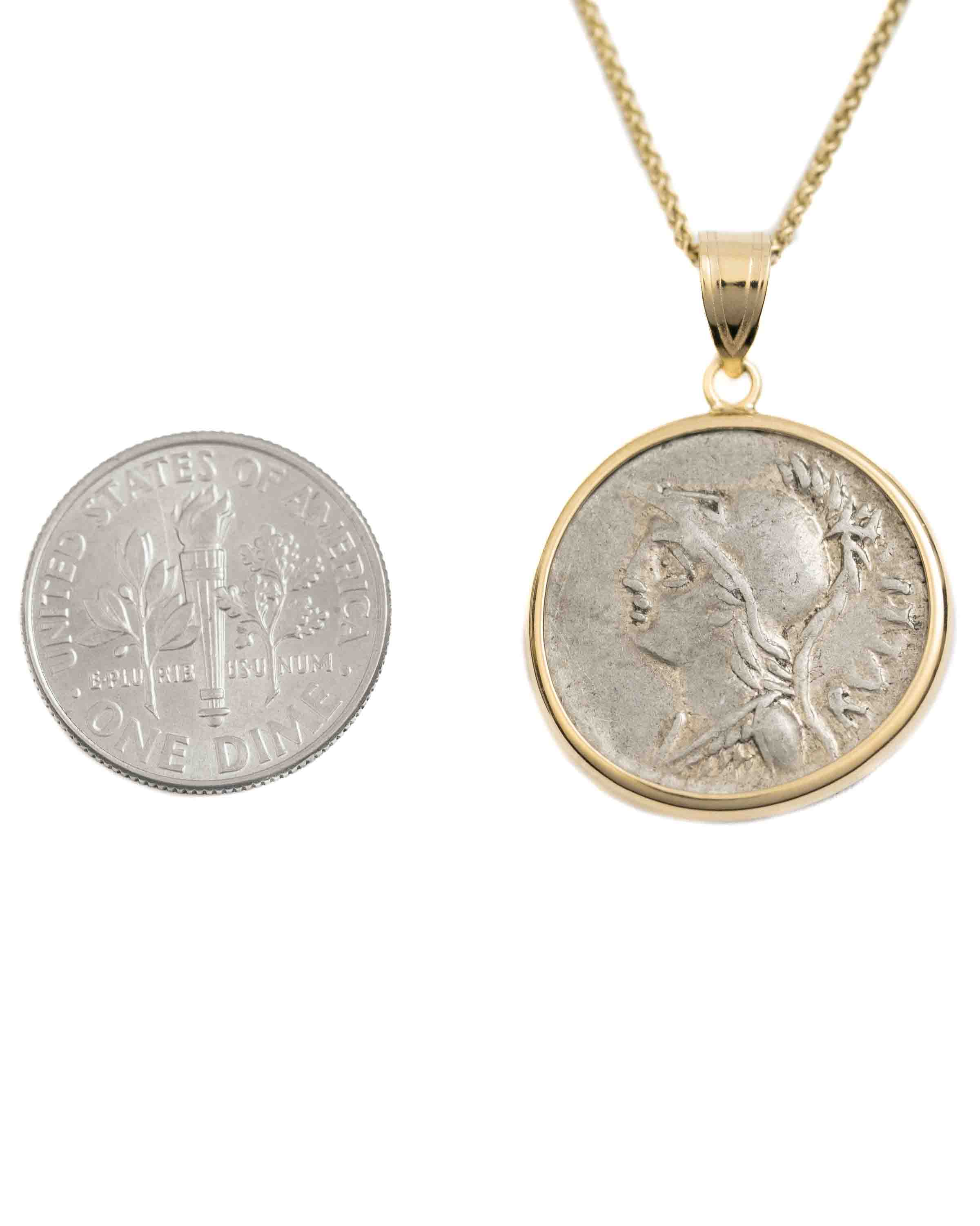 14k Gold Genuine Ancient Roman Coin Necklace (Minerva; 100 B.C.)