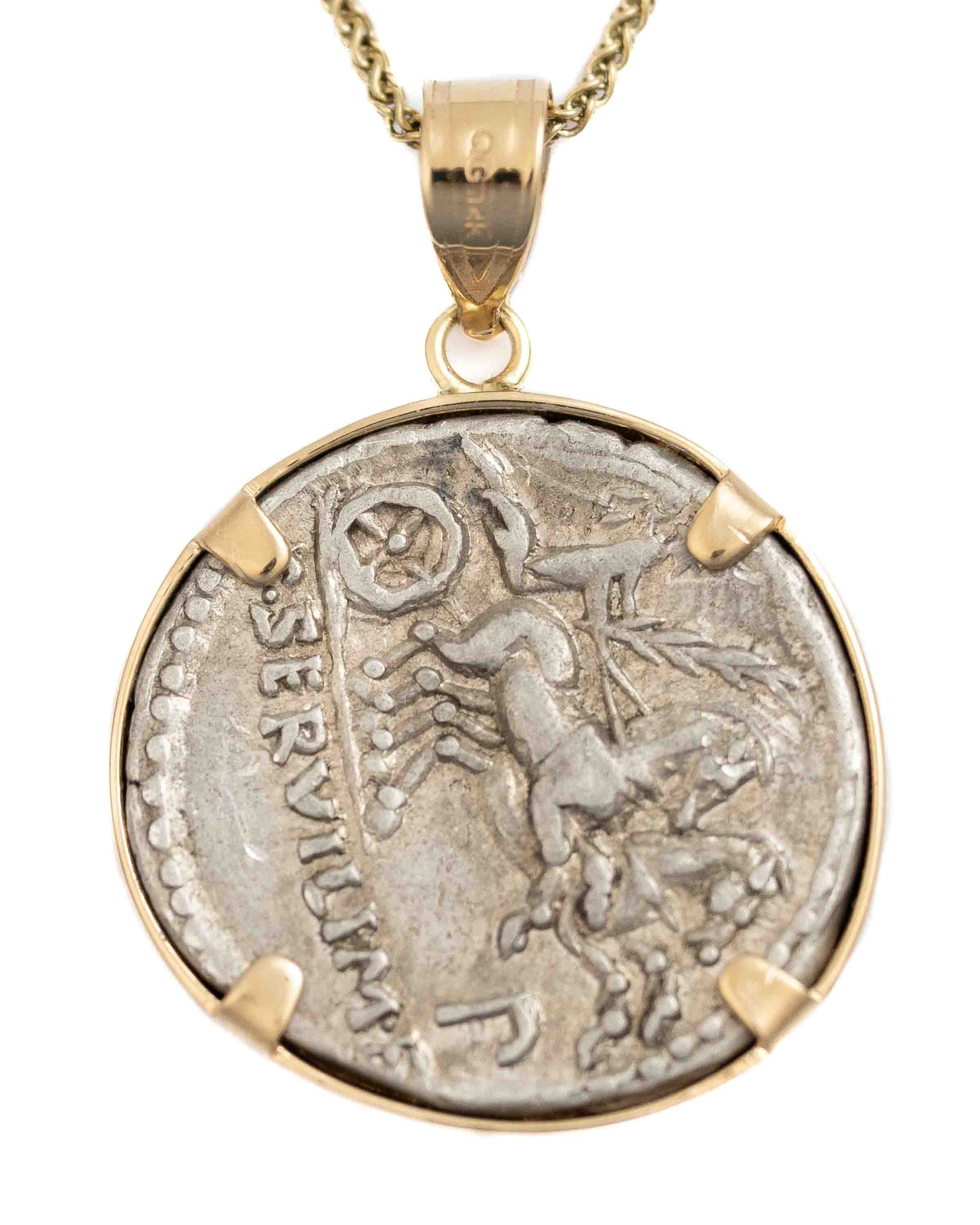 14k Gold Genuine Ancient Roman Coin Necklace (Minerva; 100 B.C.)